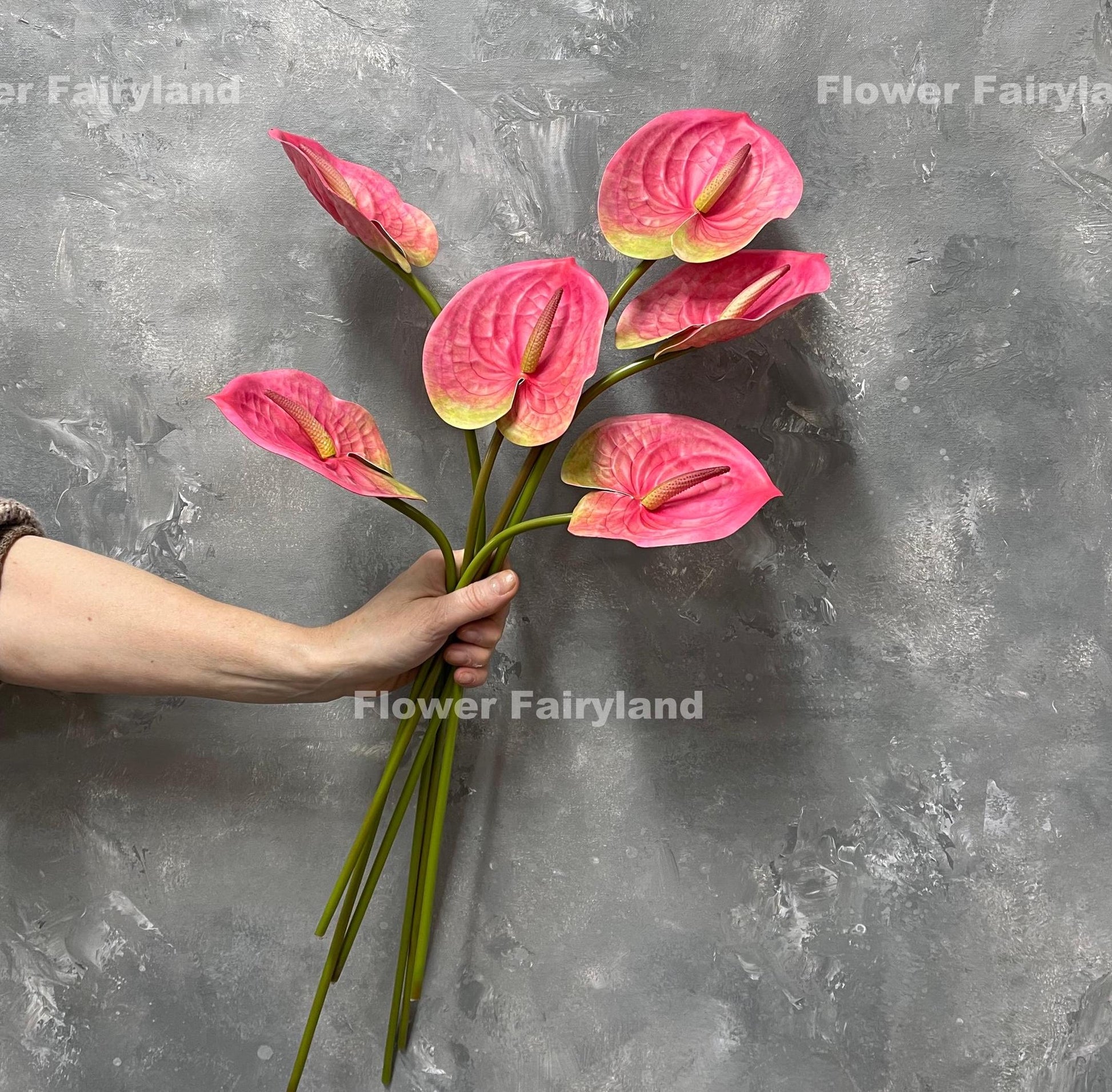 Pink real touch anthurium - three stems