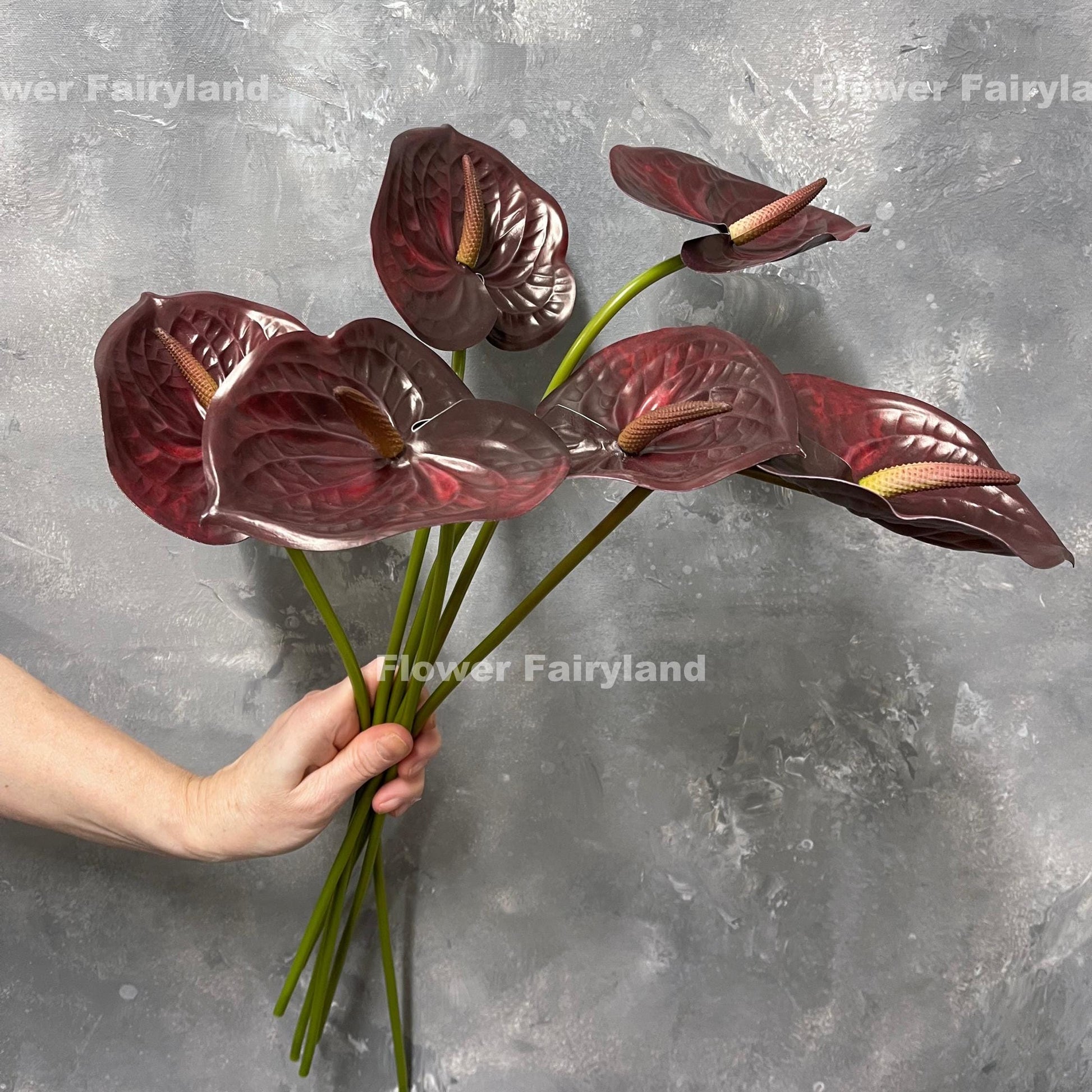 Burgundy real touch anthurium - three stems