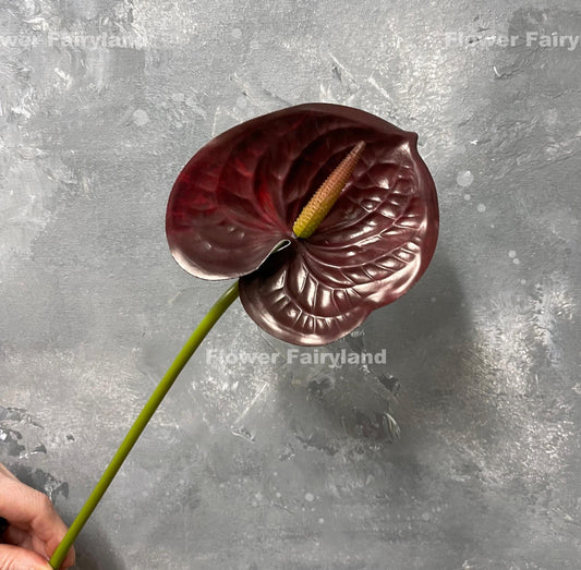 Real touch anthurium stem in burgundy - single stem