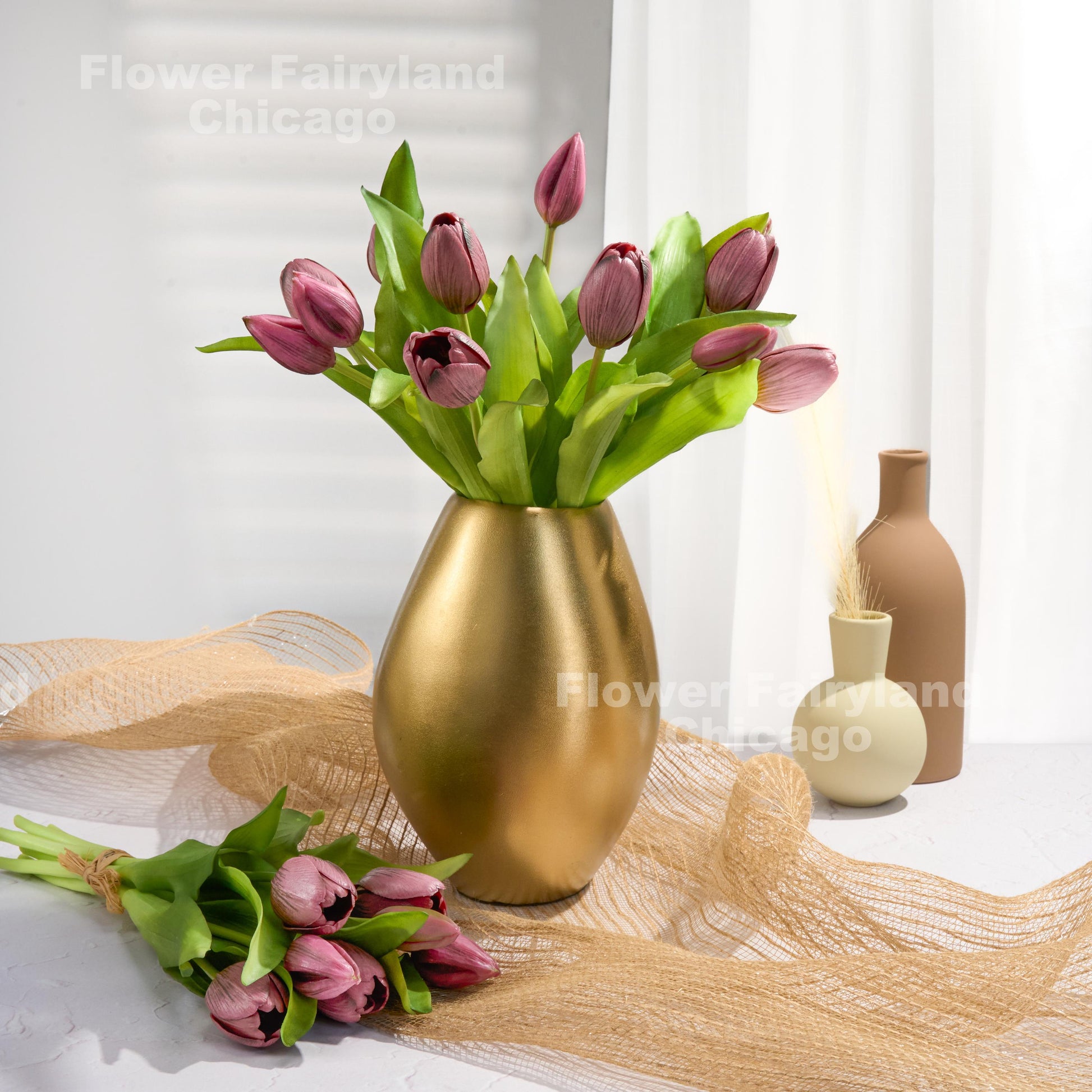 Dark purple faux tulip bundle of 7 stems