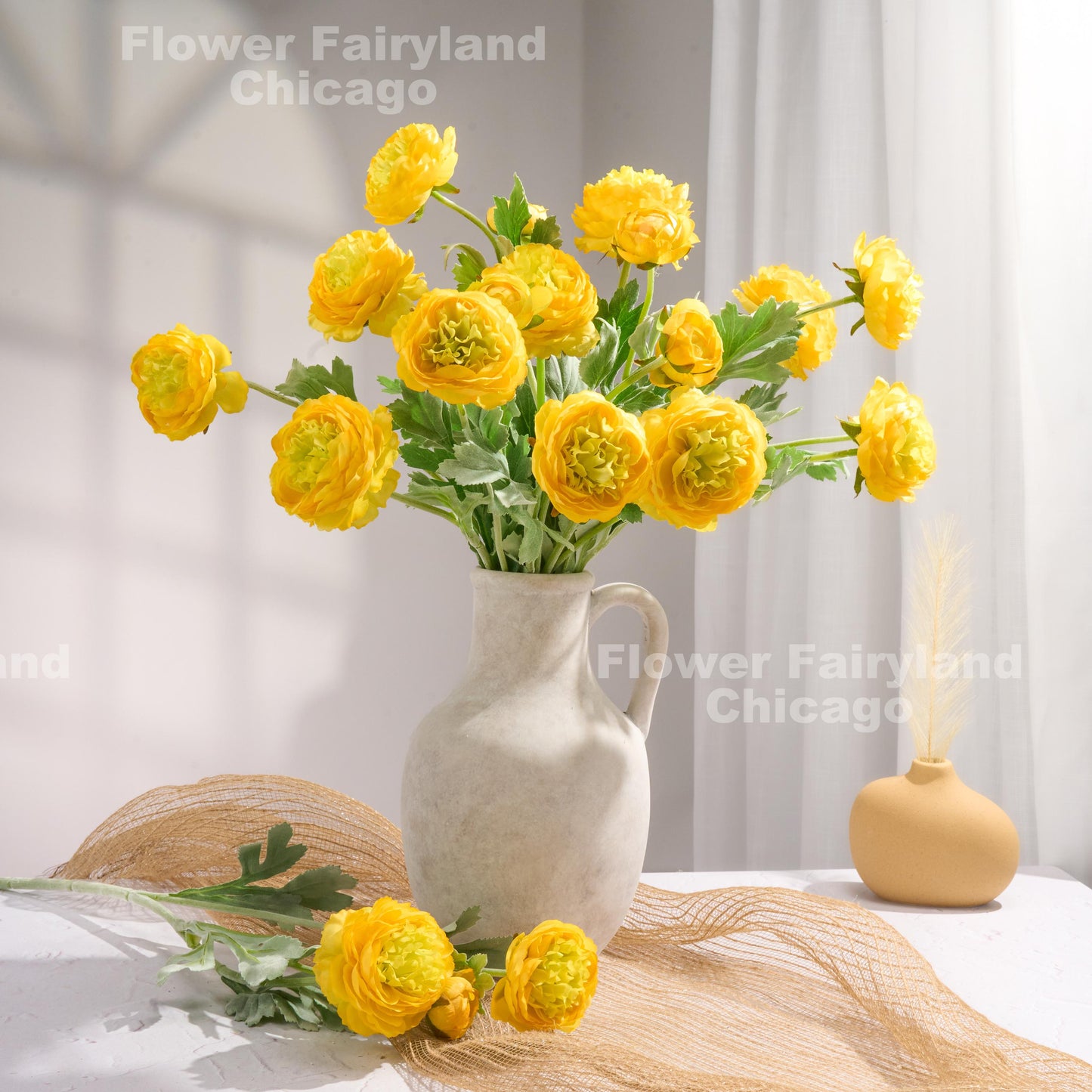 Bicolor yellow ranunculus arrangement