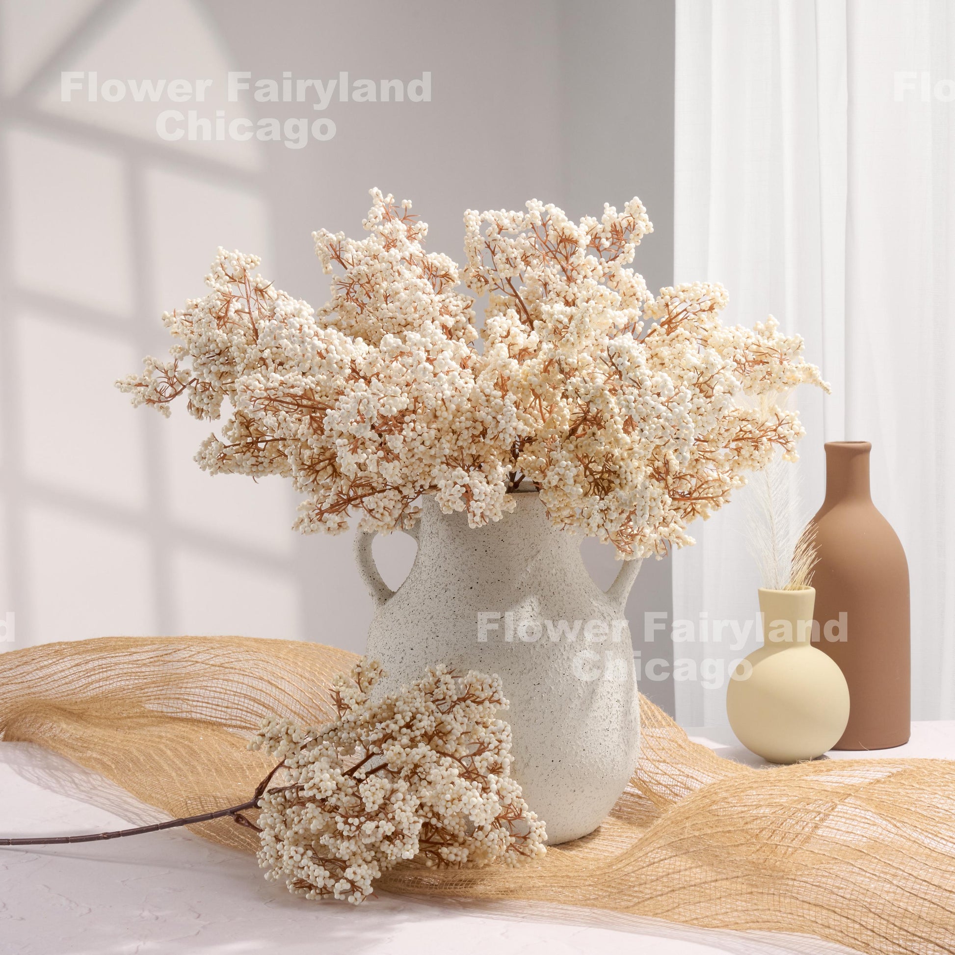 Ivory faux mini berries stem