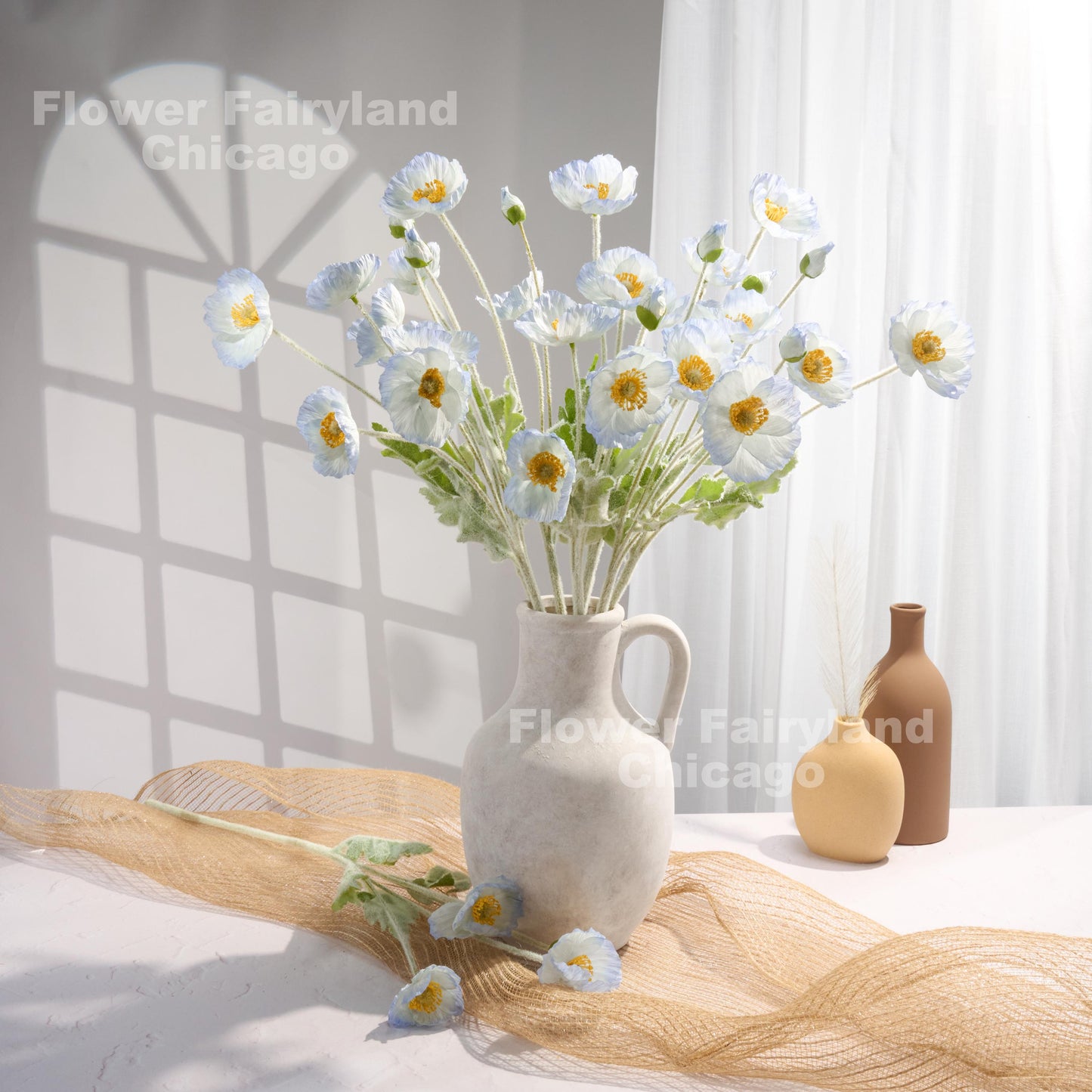 Ice blue poppies styled scene