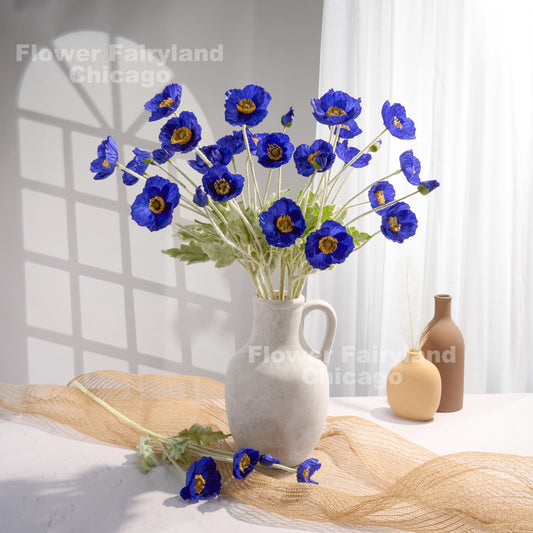 Royal blue poppies in a vase