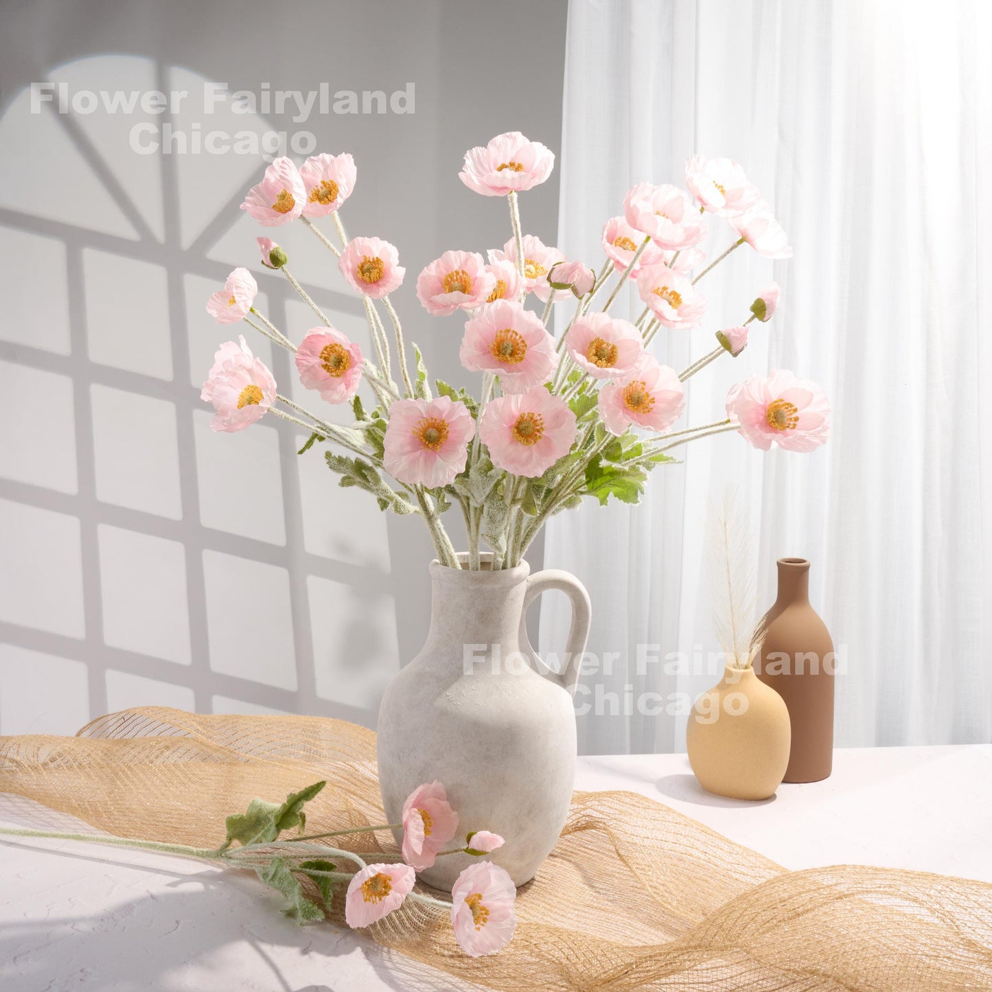 Soft pink poppies styled scene