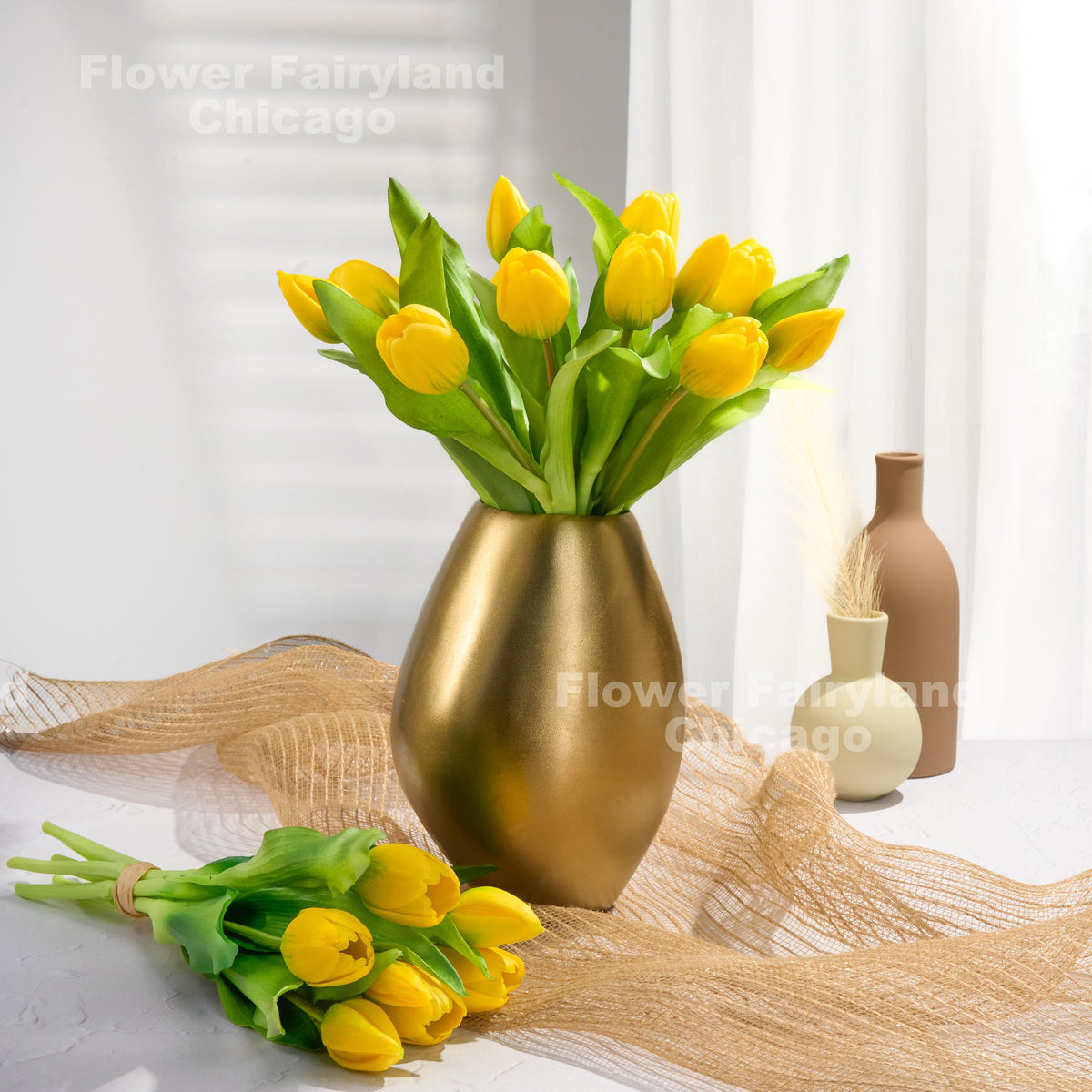 Yellow faux tulip bundle of 7 stems