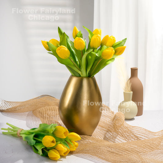 Yellow faux tulip bundle of 7 stems