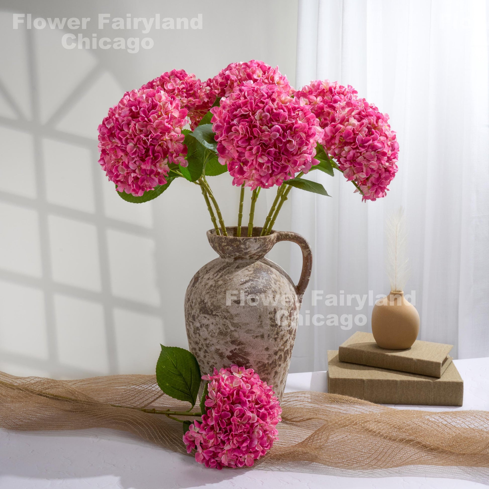 26 inch faux hydrangea in bright pink - single stem