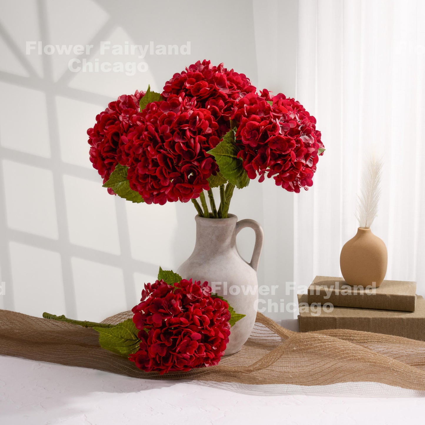 Deep red hydrangea bloom detail