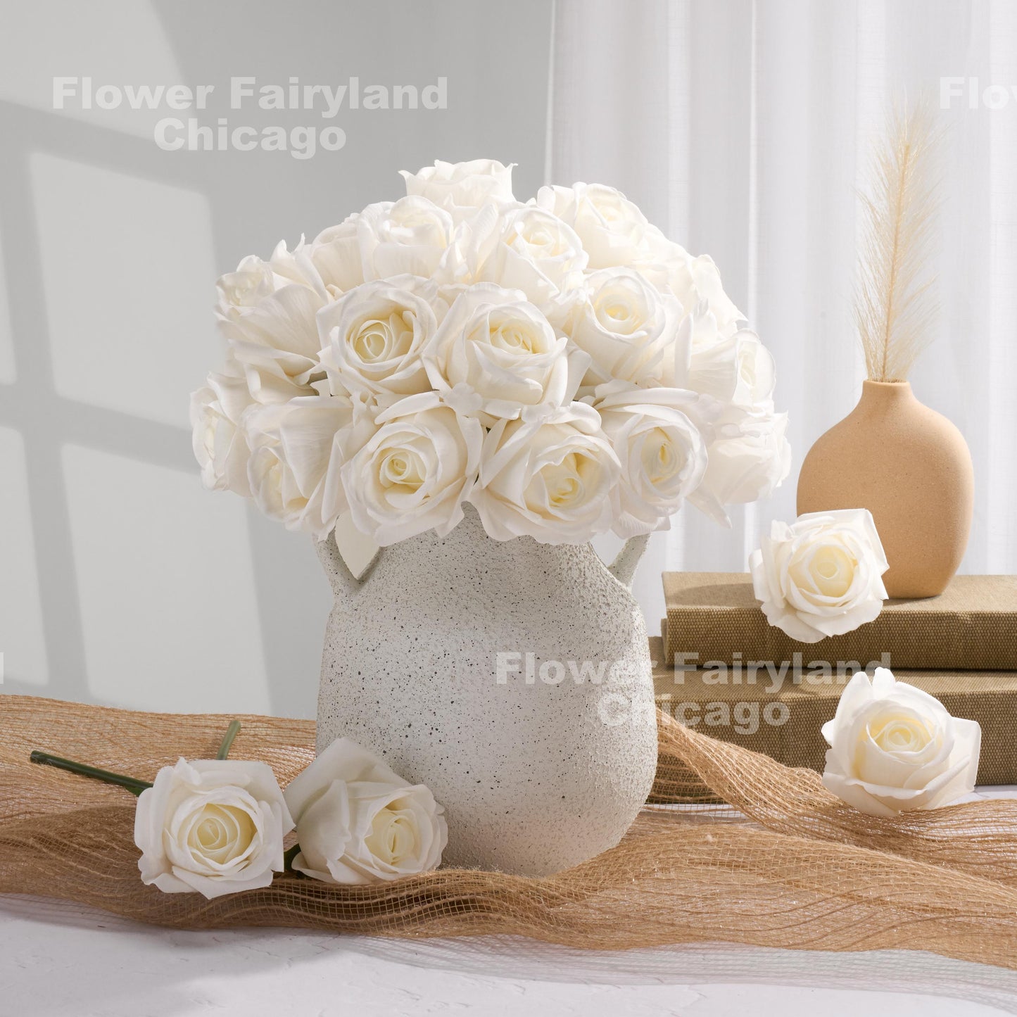 White half bloom real touch rose bouquet