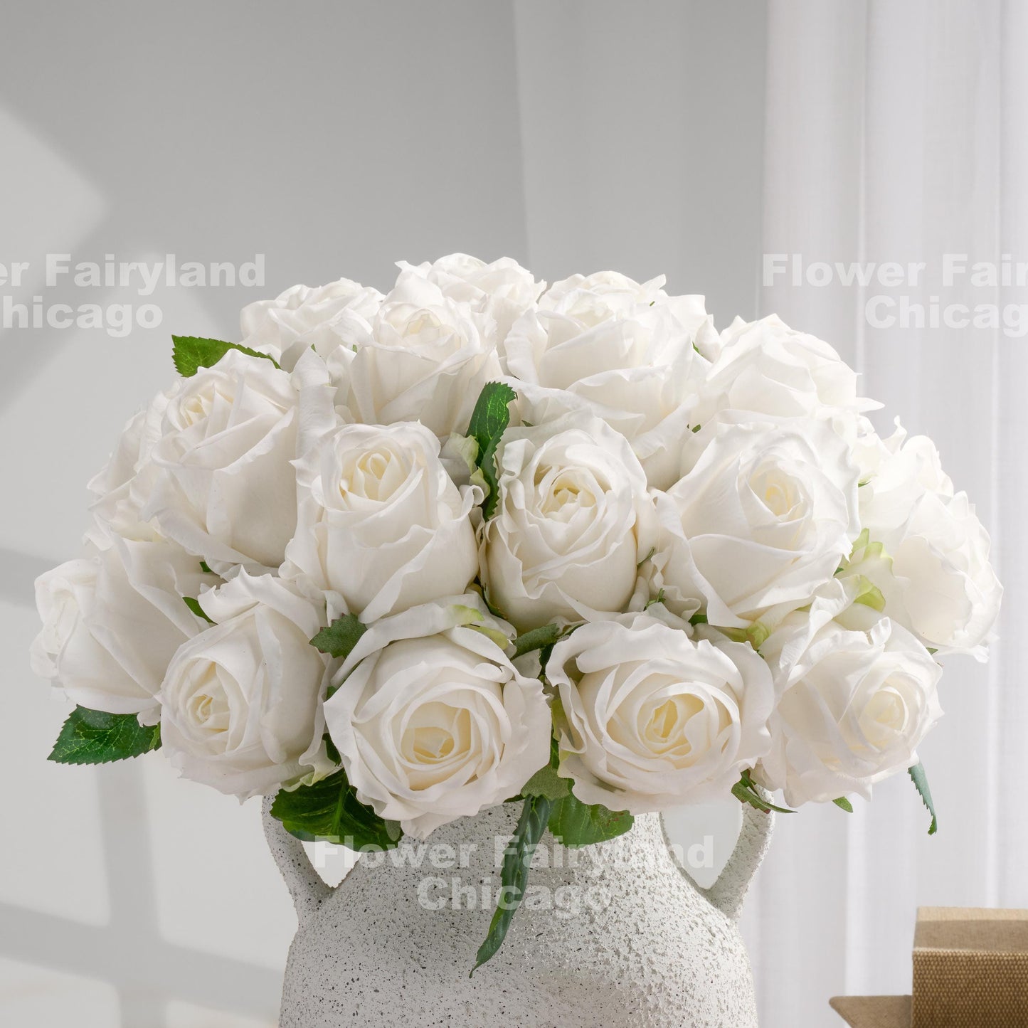White 7 stem real touch rose bouquet