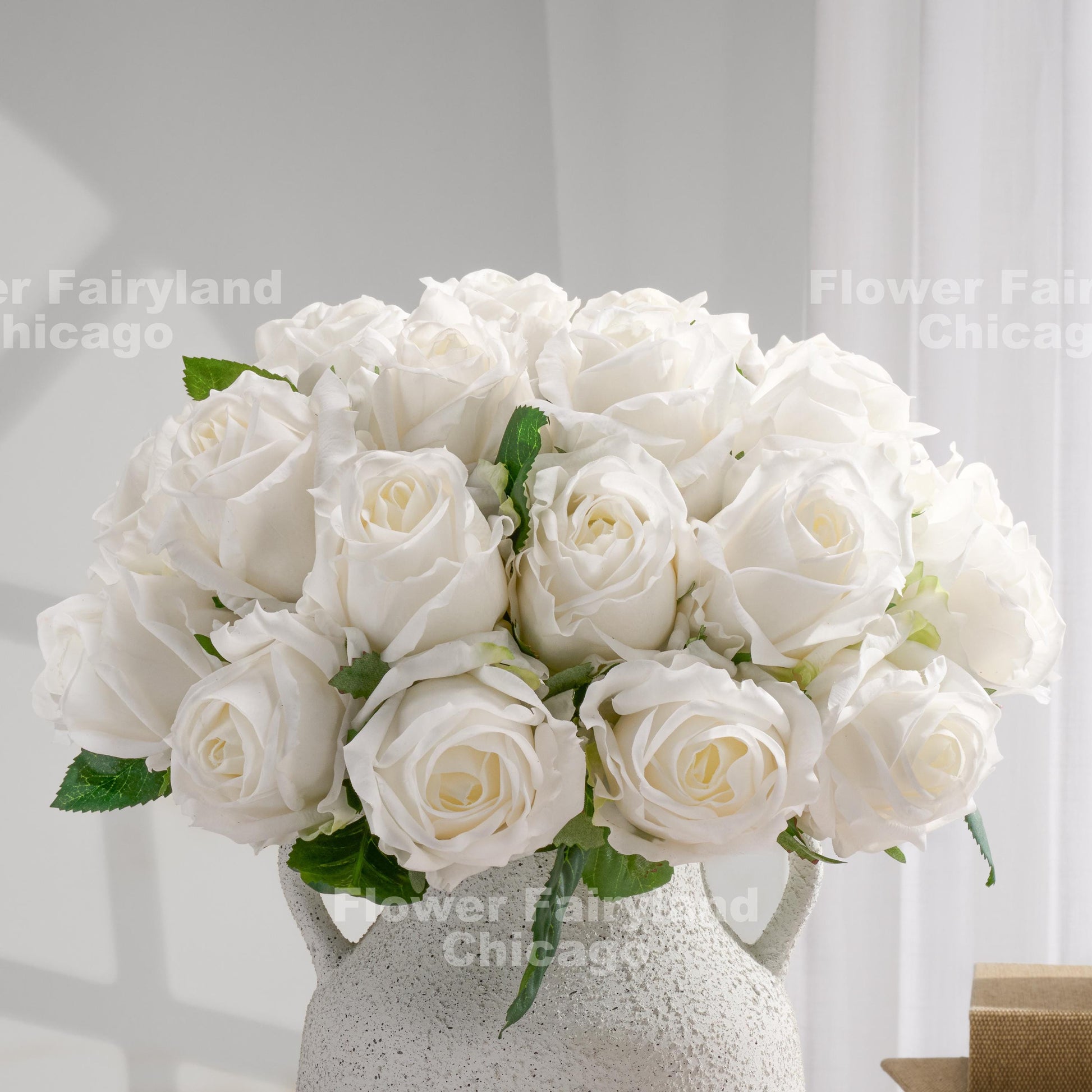 White 7 stem real touch rose bouquet