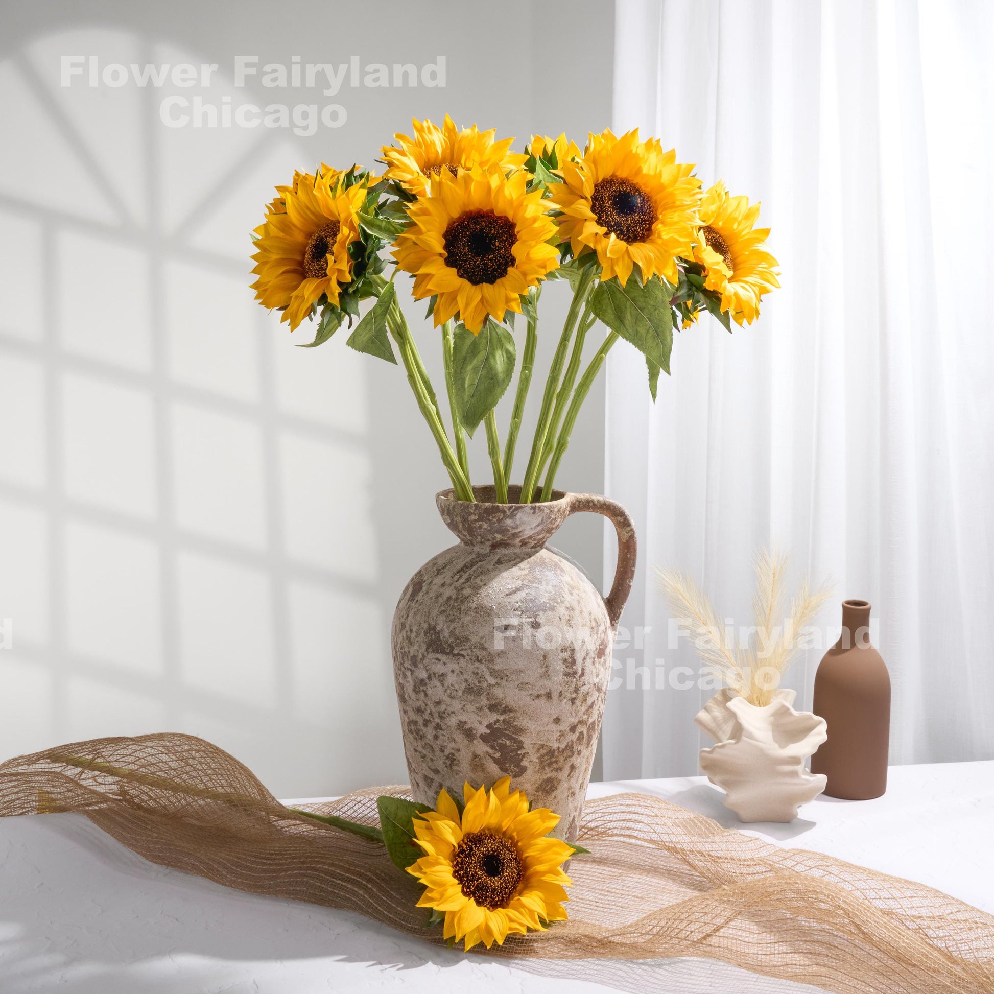 Yellow real touch sunflower arrangement