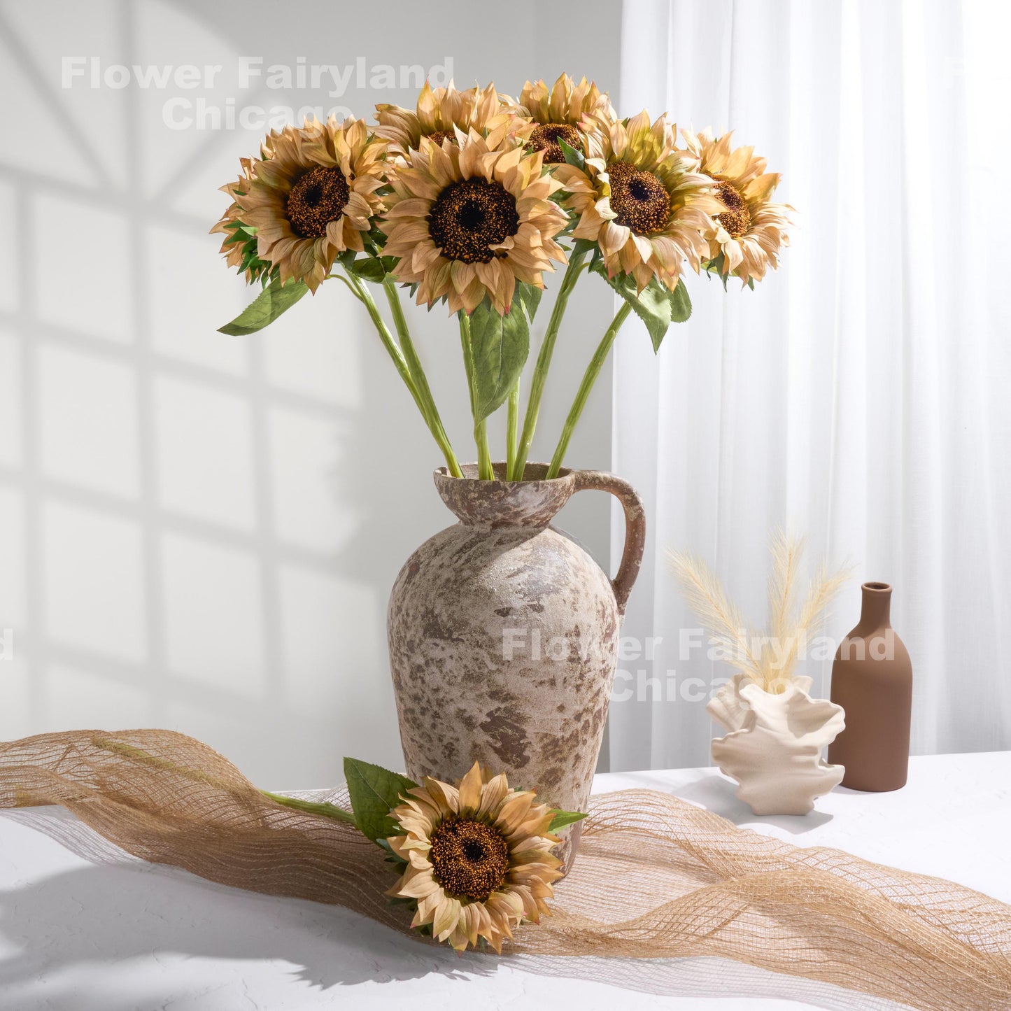 Mocha beige real touch sunflower blooms