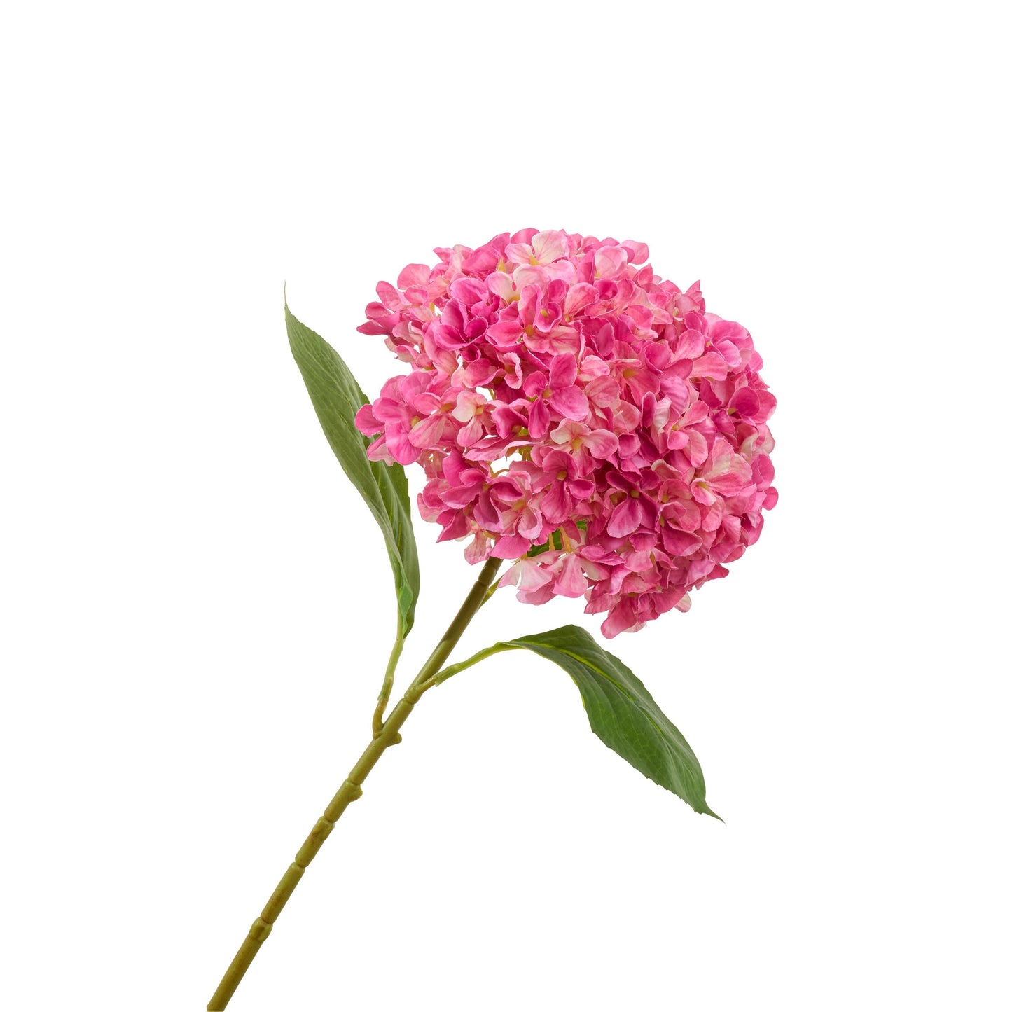 Bright pink faux hydrangeas styled in a pitcher vase