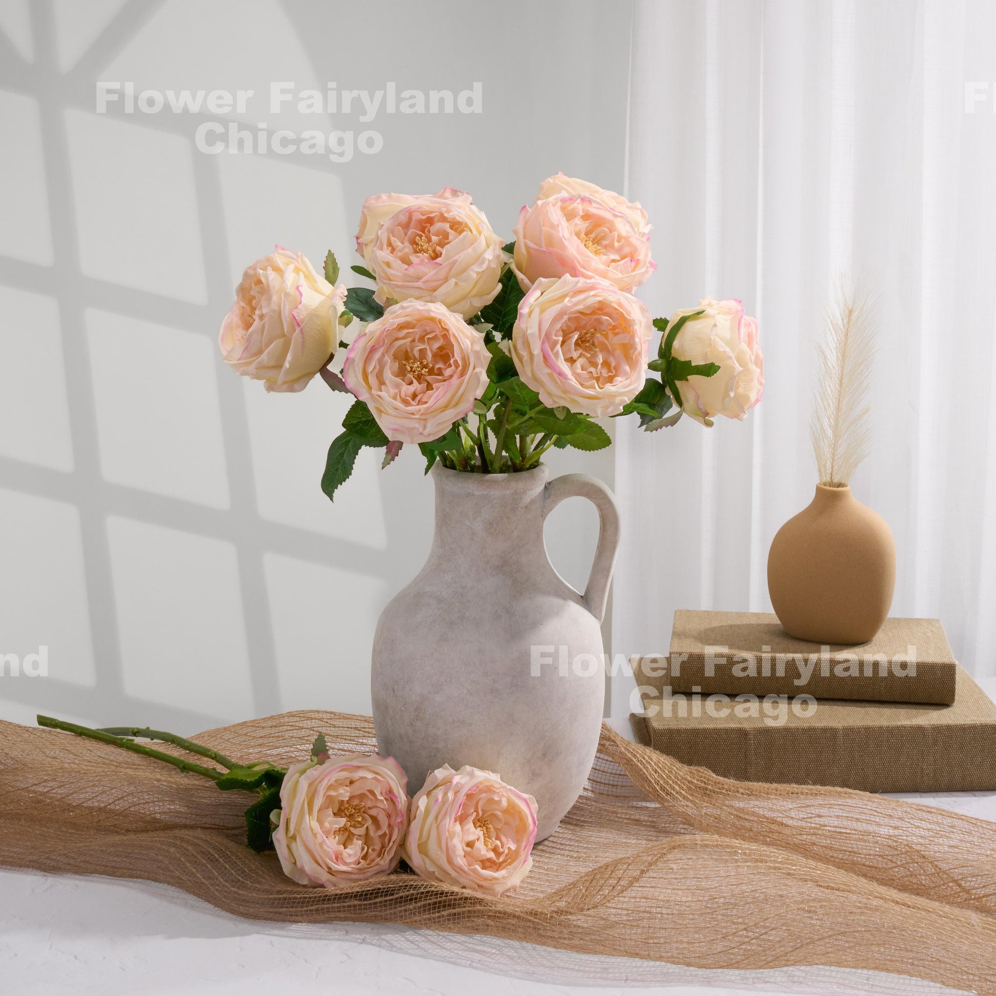 Pink edge English rose arrangement