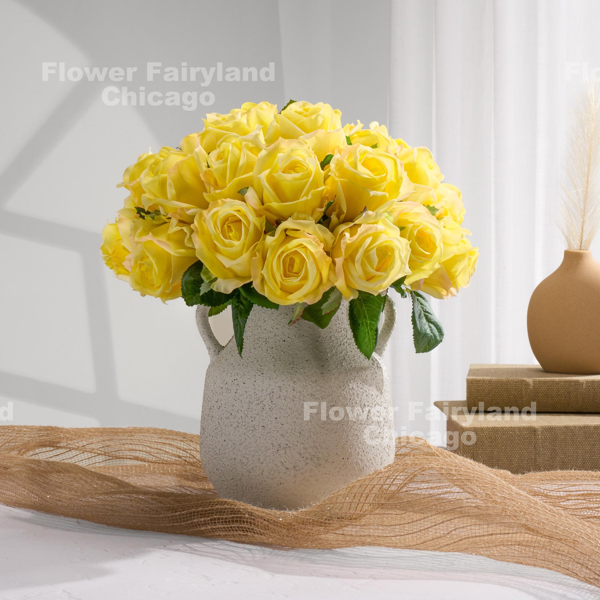 Yellow rose bouquet styled in vase