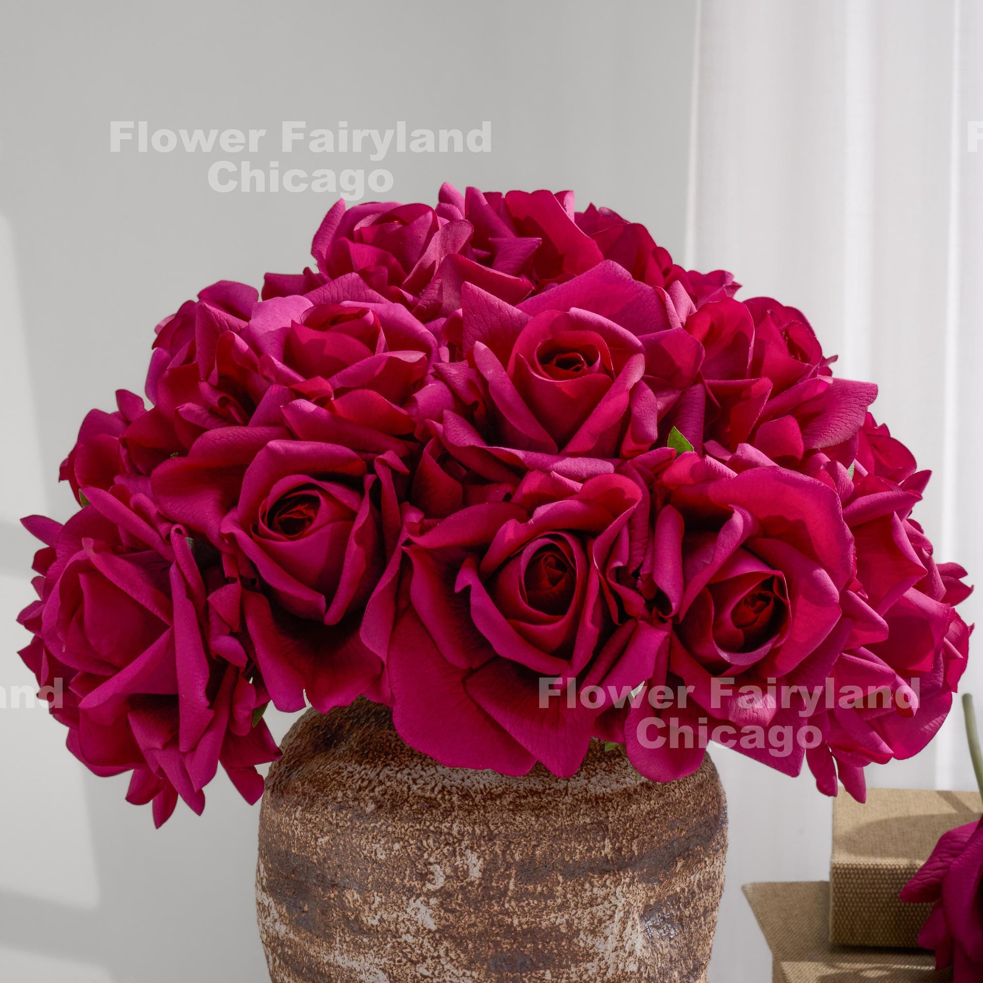 Deep magenta real touch rose bouquet