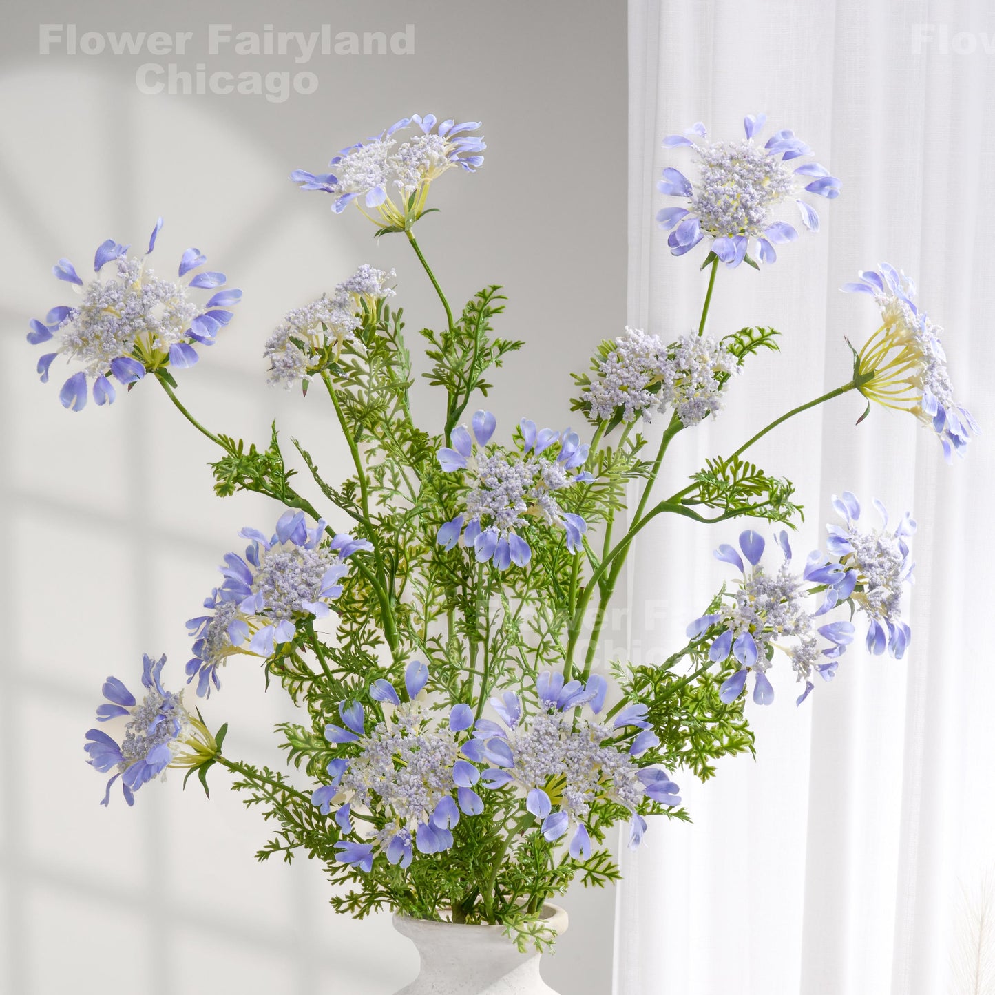 Sky blue faux Orlaya lace flower branch