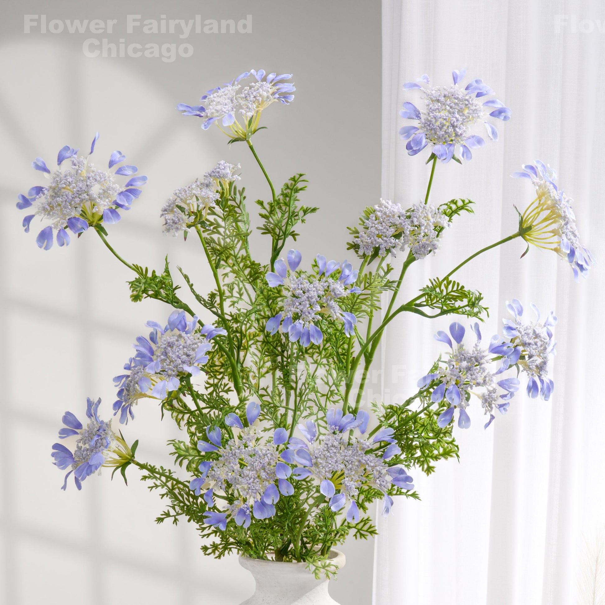 Sky blue faux Orlaya lace flower branch