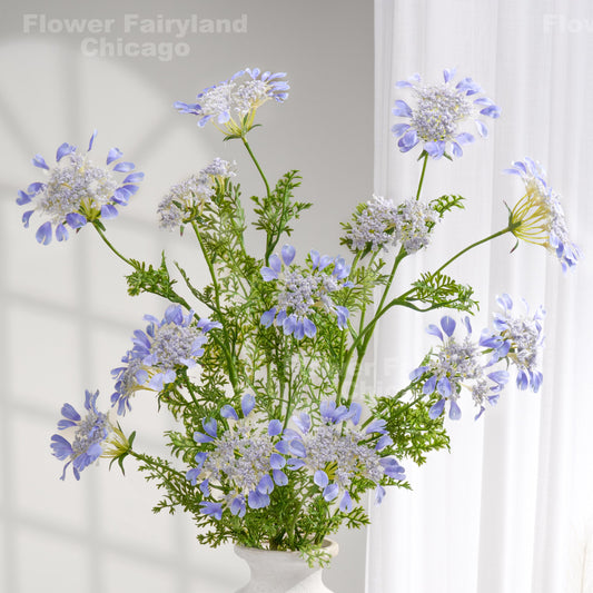 Sky blue faux Orlaya lace flower branch