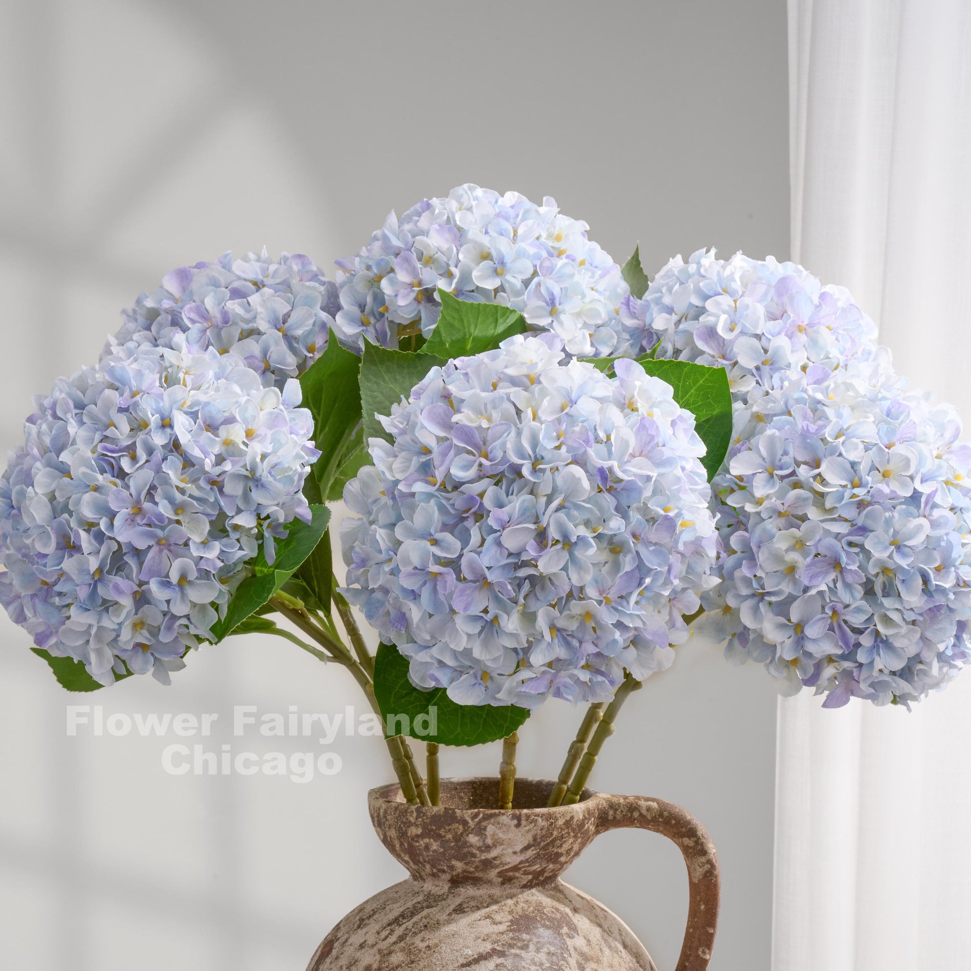 26 inch Grand Bloom faux hydrangea in light violet blue - vase arrangement