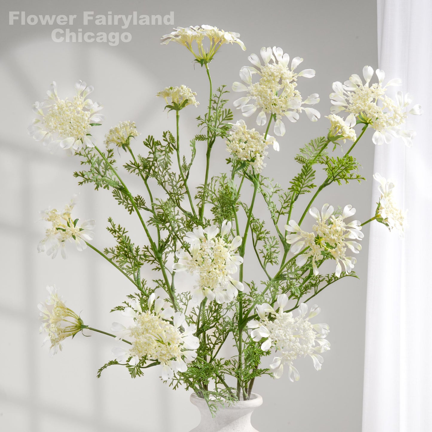 White faux Orlaya lace flower branch