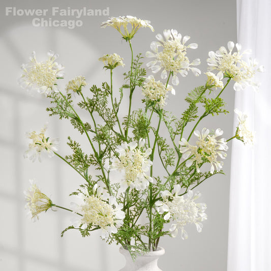 White faux Orlaya lace flower branch