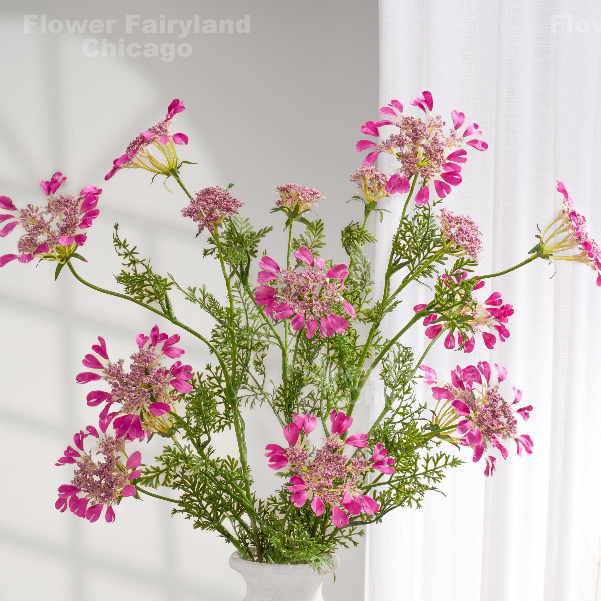 Bright fuchsia faux Orlaya lace flower branch
