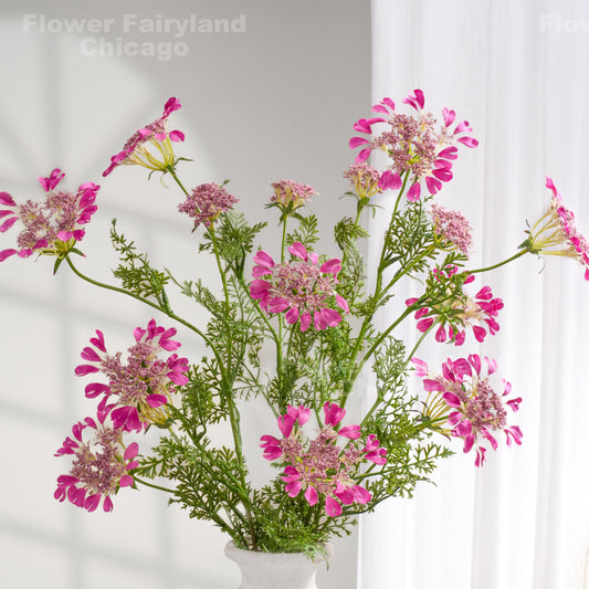 Bright fuchsia faux Orlaya lace flower branch