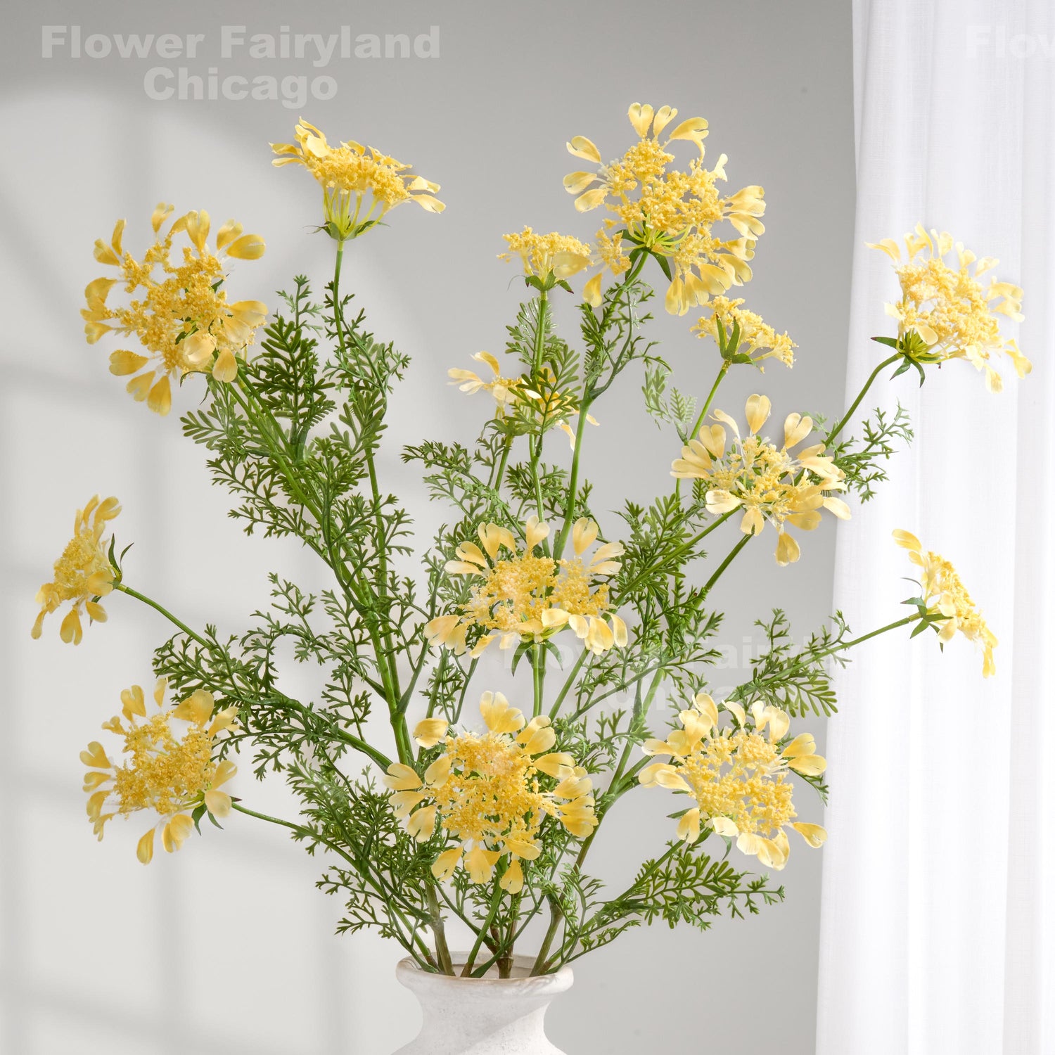 Yellow faux Orlaya lace flower branch
