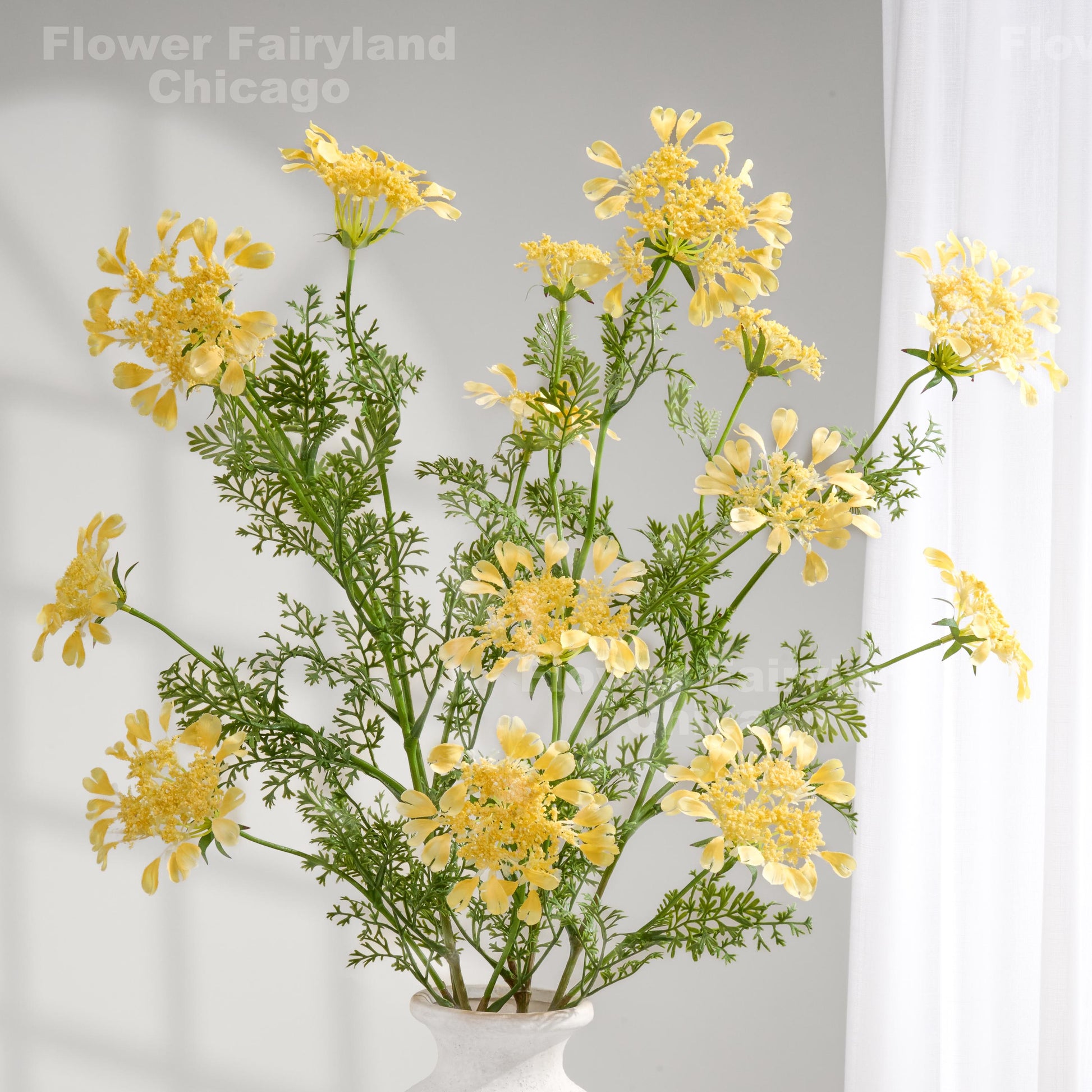 Yellow faux Orlaya lace flower branch