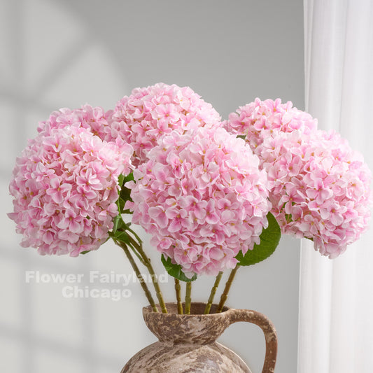 26 inch Grand Bloom faux hydrangea in pink - pitcher arrangement