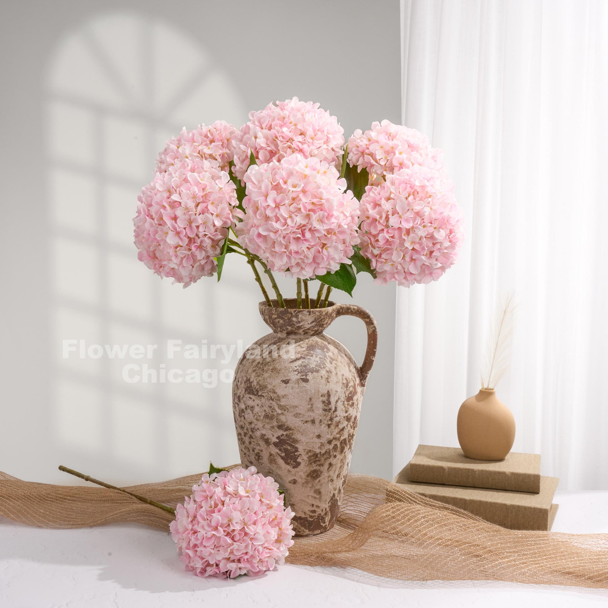 26 inch faux hydrangea in light pink - vase arrangement