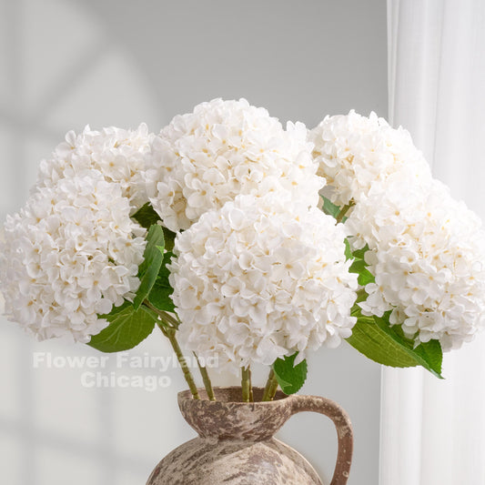 26 inch Grand Bloom faux hydrangea in white - vase arrangement