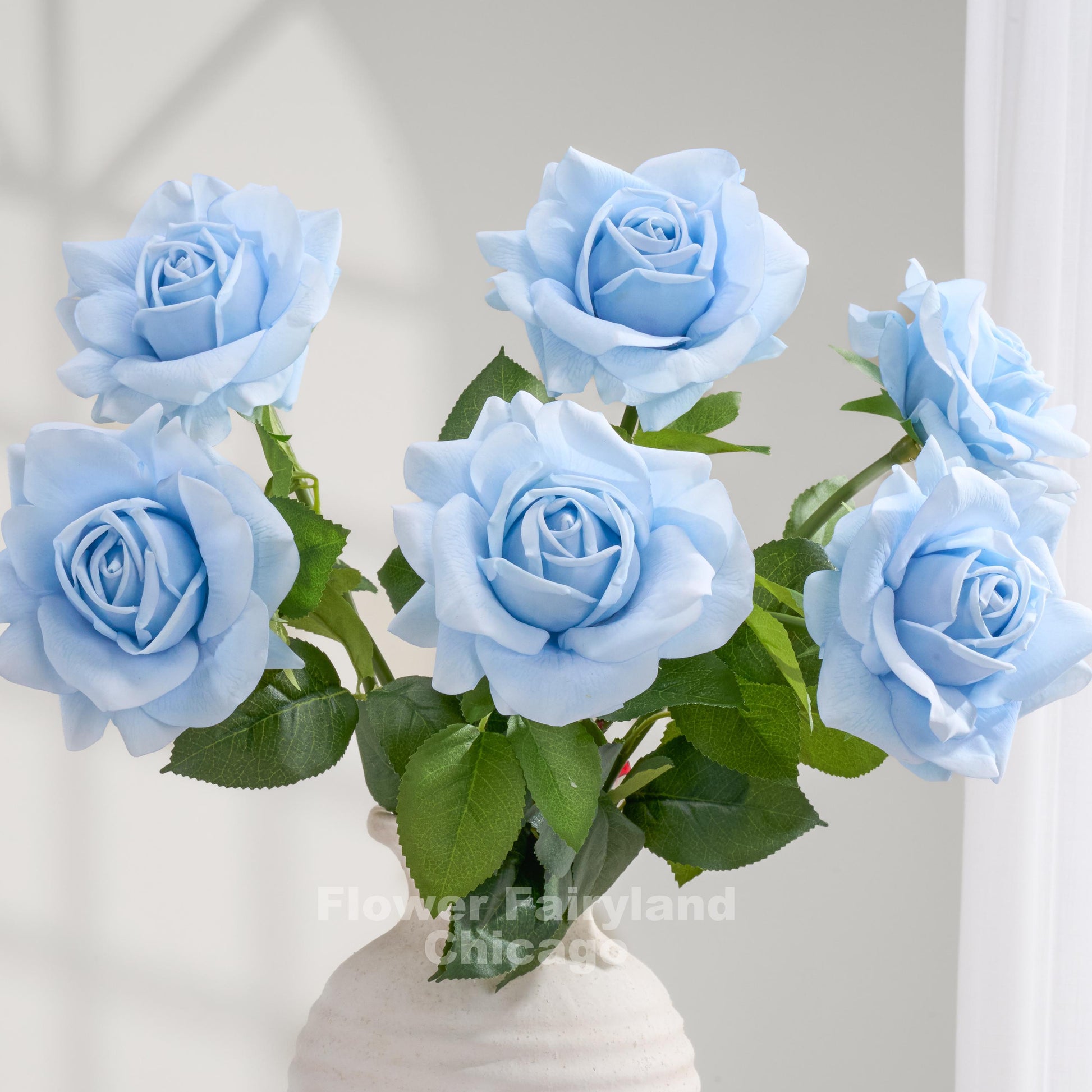Light sky blue real touch full bloom roses