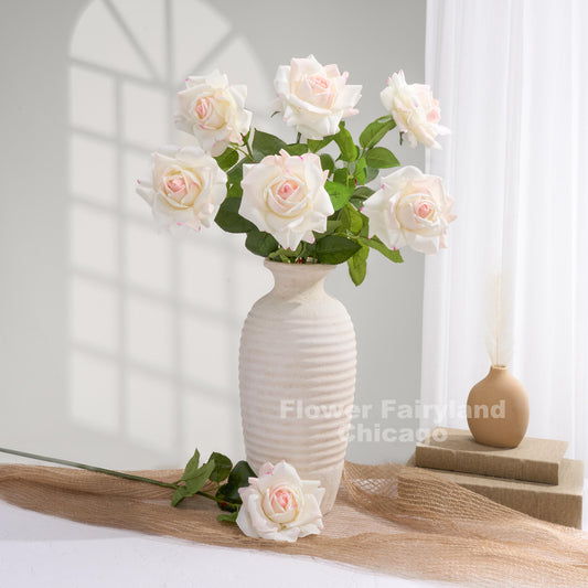 30 inch real touch full bloom rose single stem in pink edge