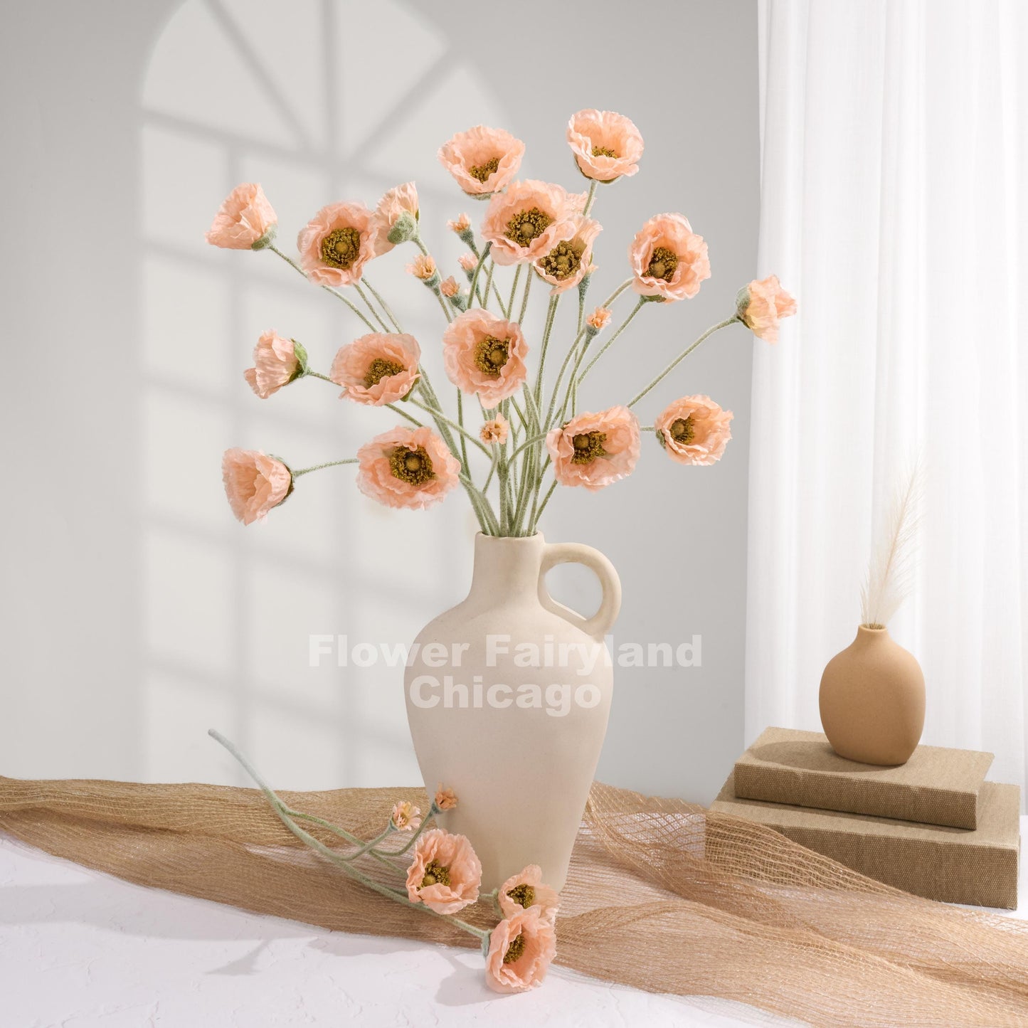 Light coral Iceland poppies styled in a vase