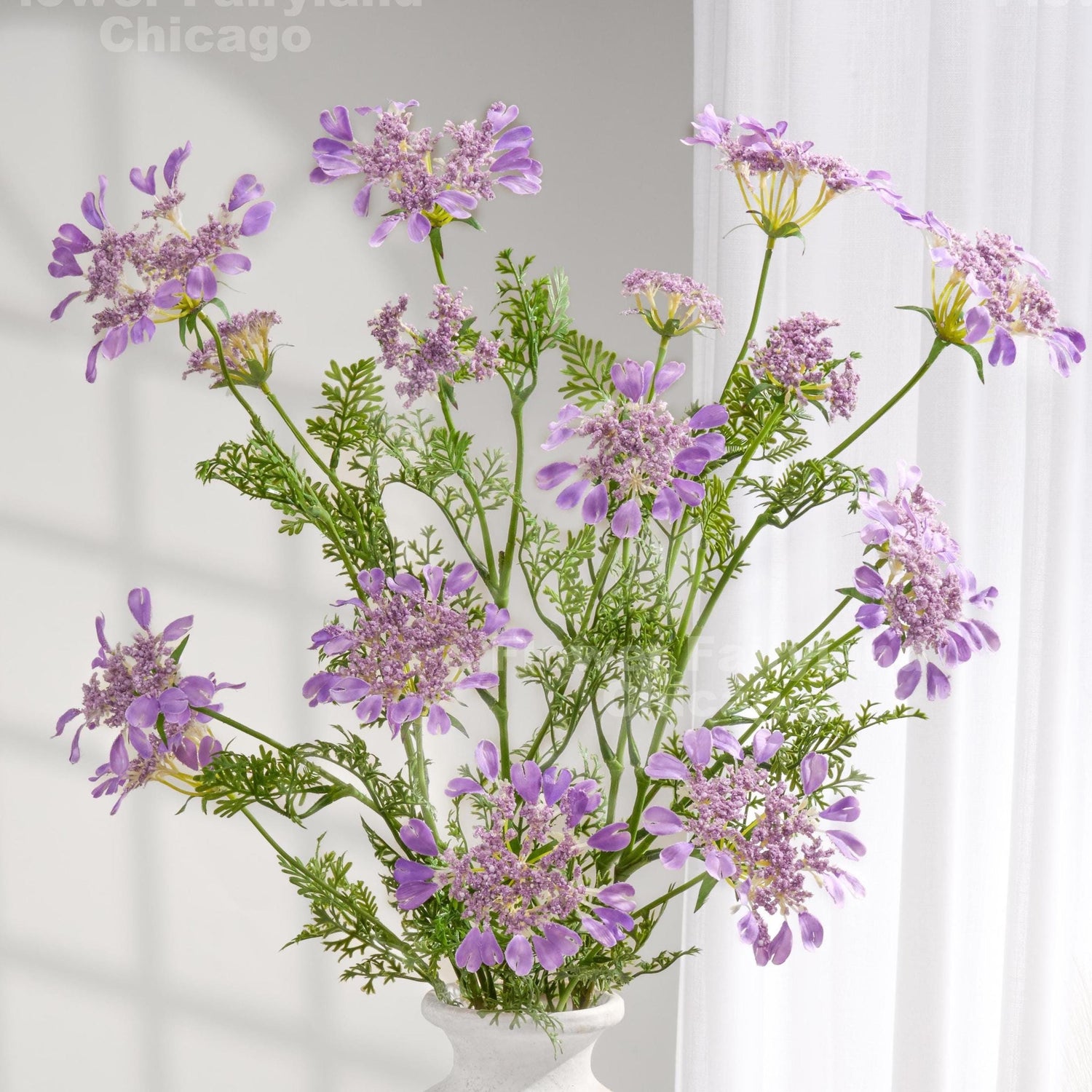 Lavender faux Orlaya lace flower branch