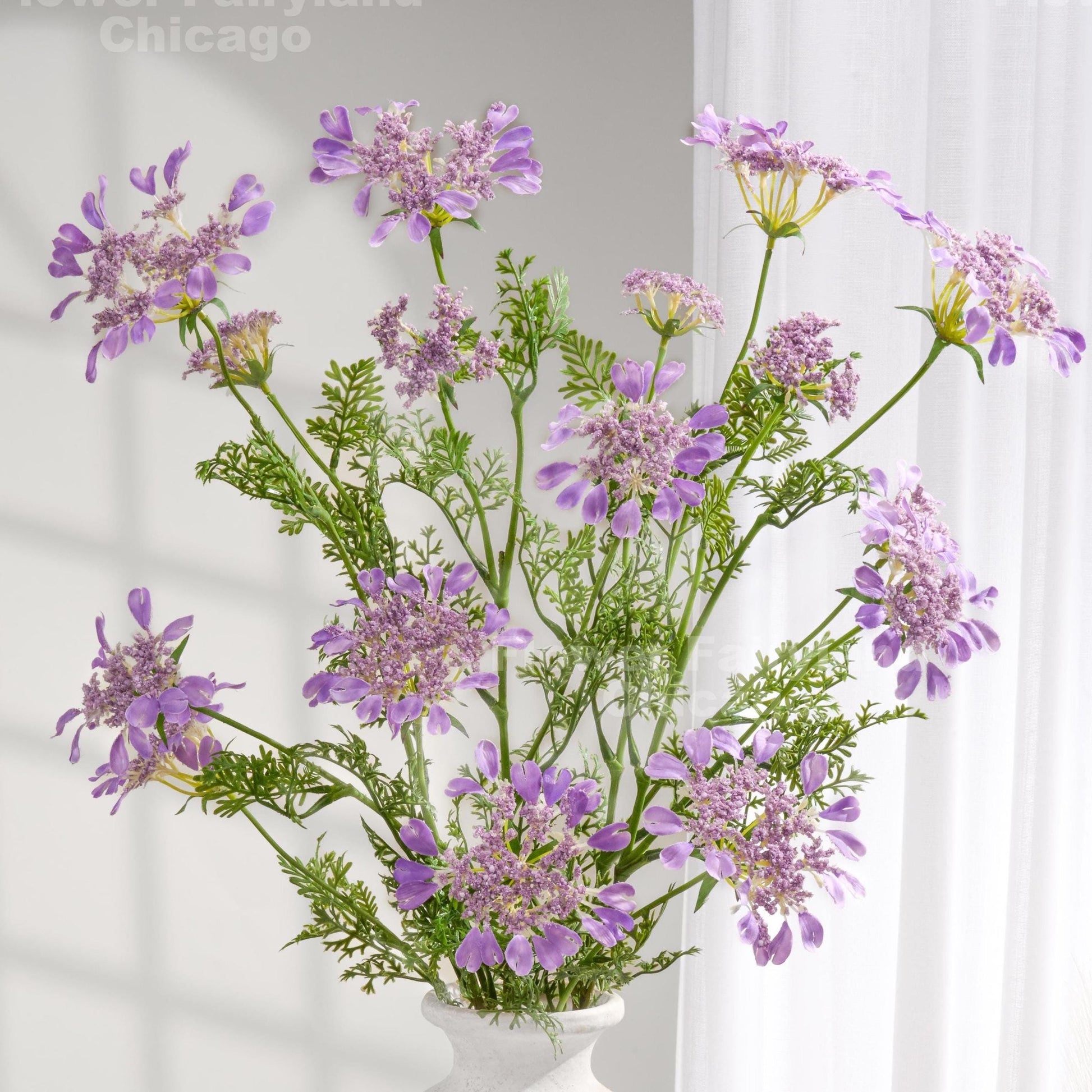 Lavender faux Orlaya lace flower branch