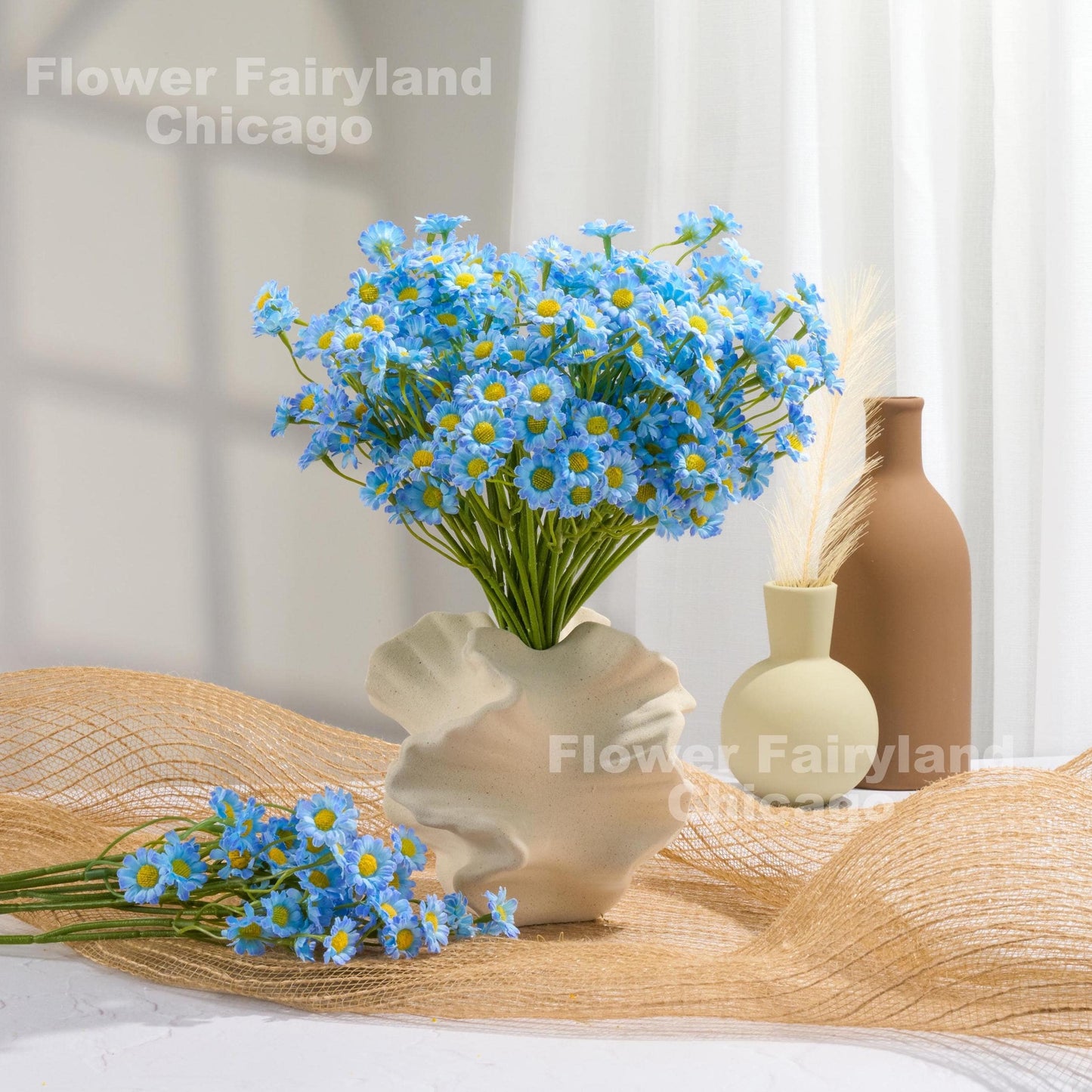 Blue chamomile styled in vase
