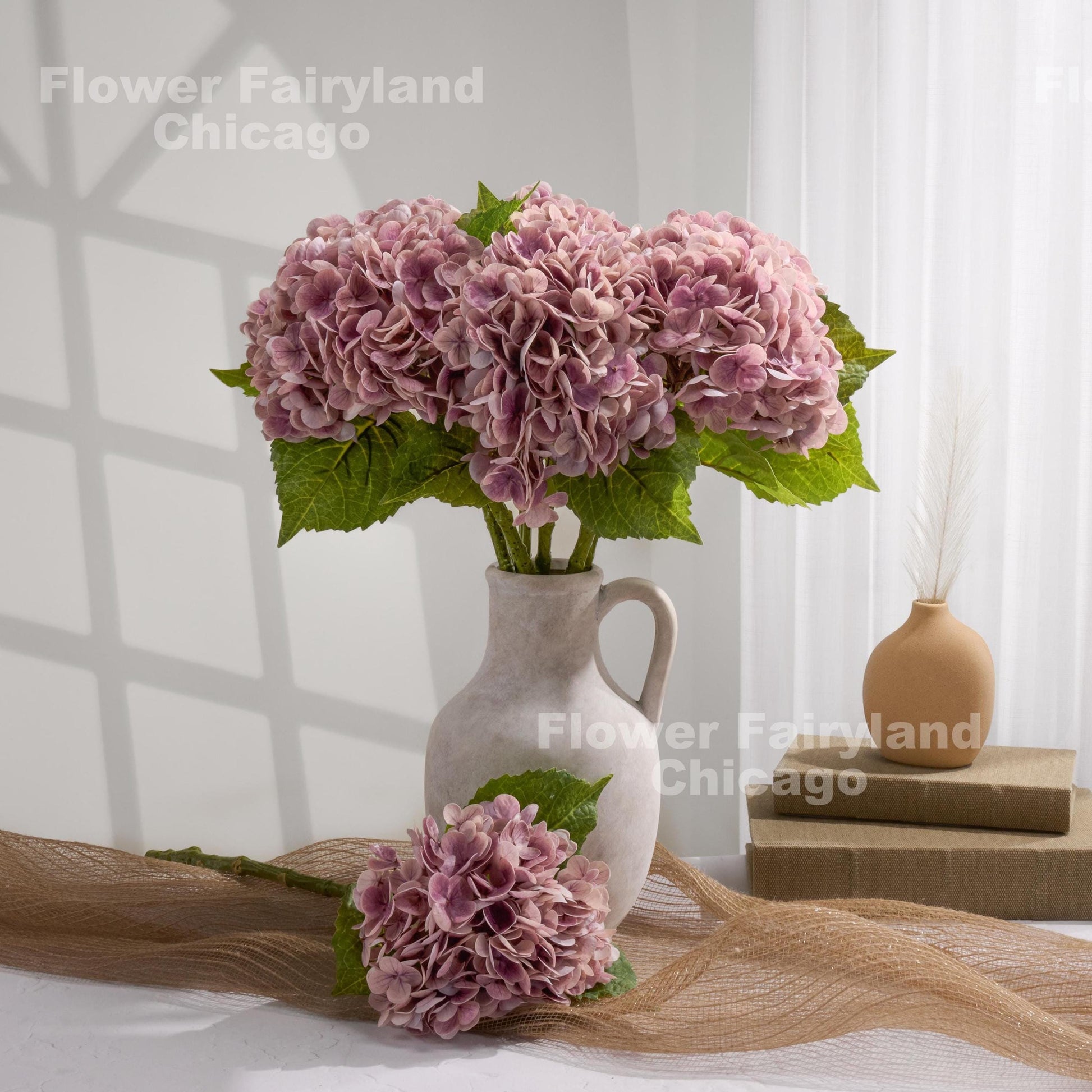 Light mauve purple real touch hydrangea stem