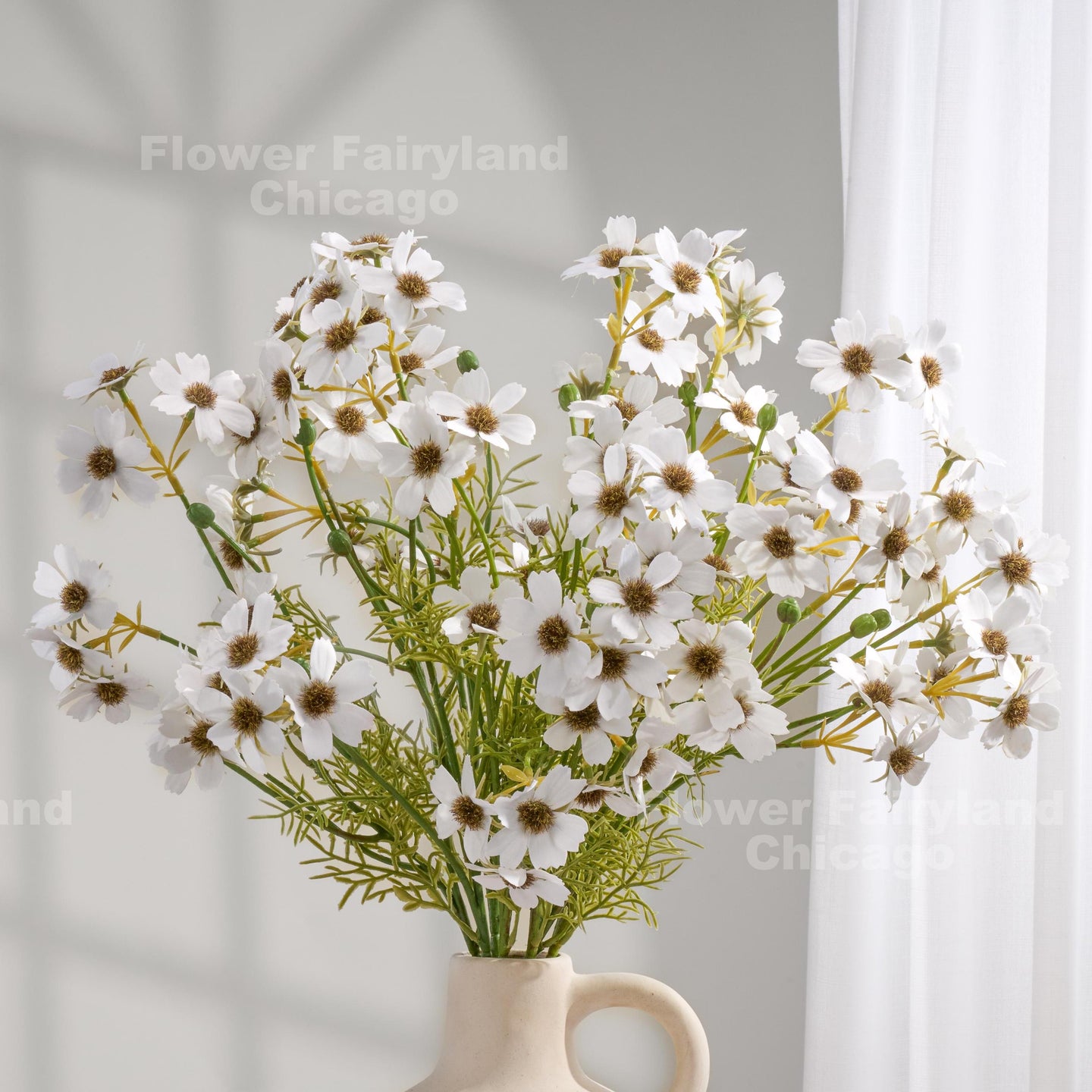 Faux Multi-Headed Cosmos Stem – White