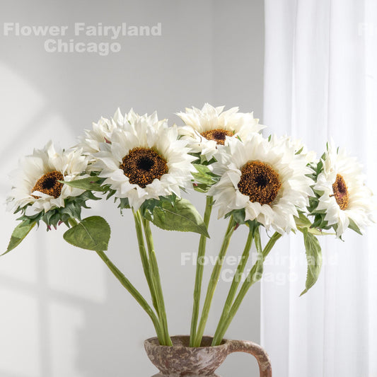 White real touch sunflowers styled in a vase