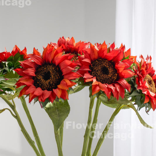 Fire red real touch sunflowers