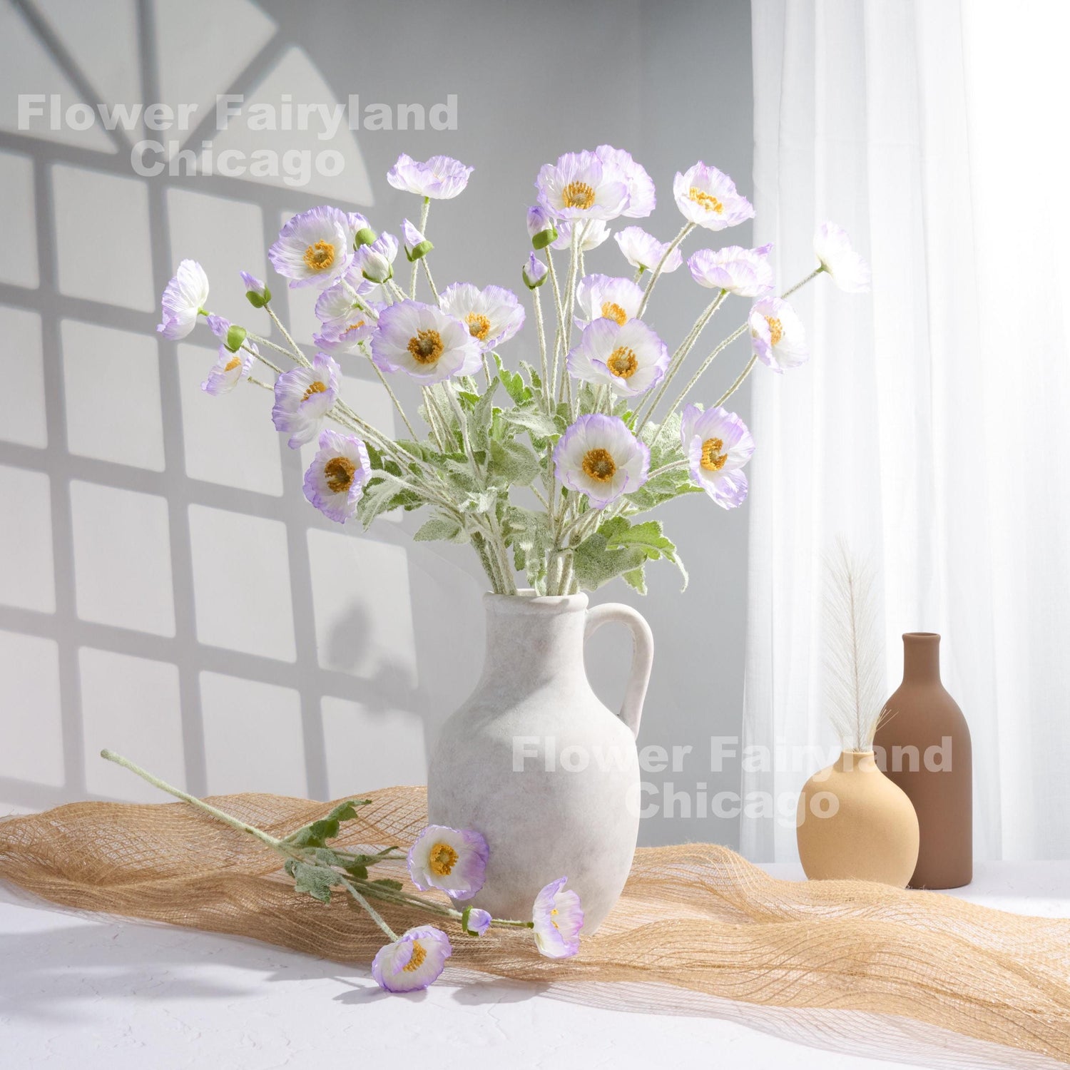 Lavender edge poppies styled scene