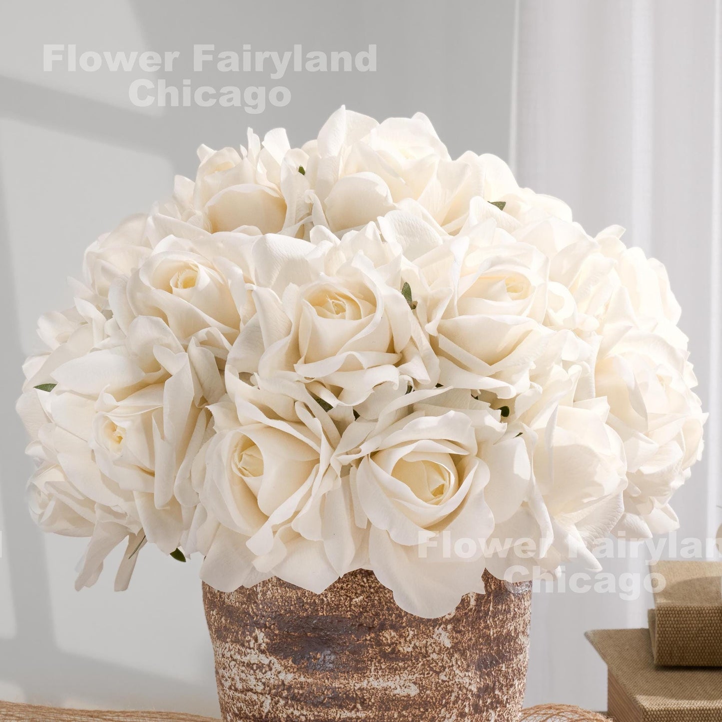 Milky white real touch rose bouquet