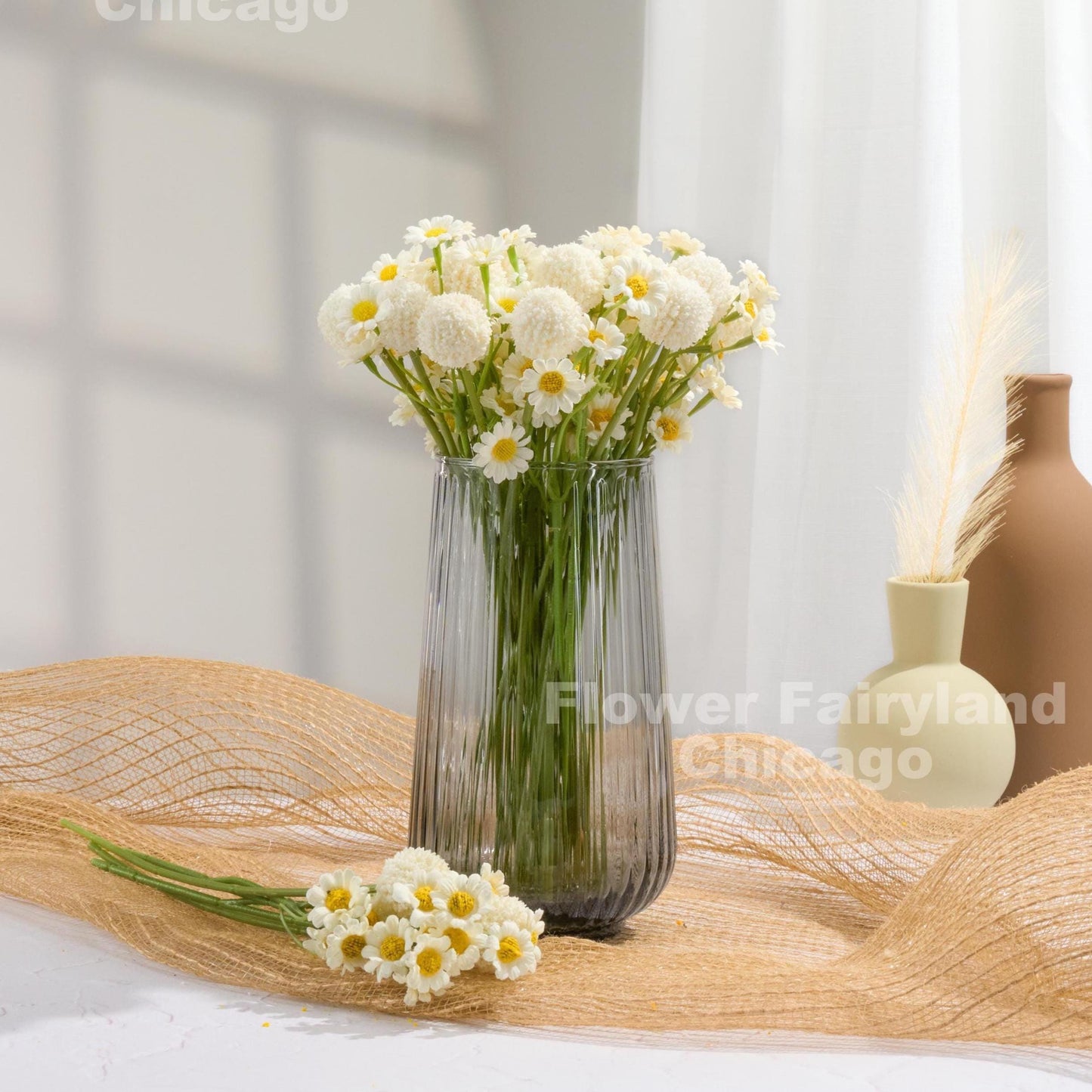 White chamomile blooms detail