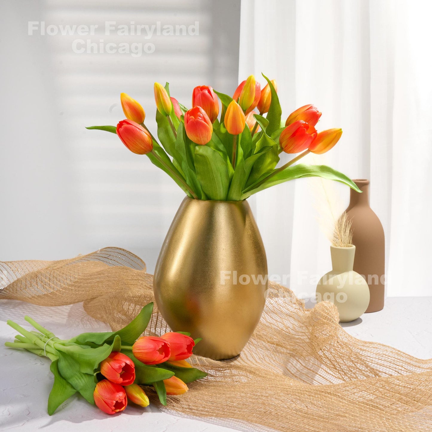 Orange faux tulip bundle of 7 stems