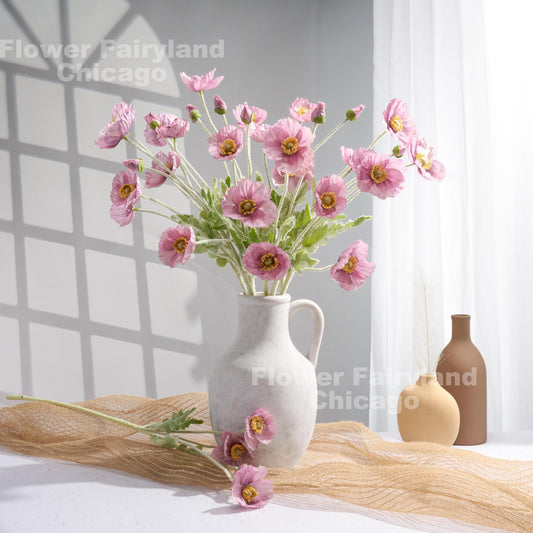 Lilac mauve poppies styled scene